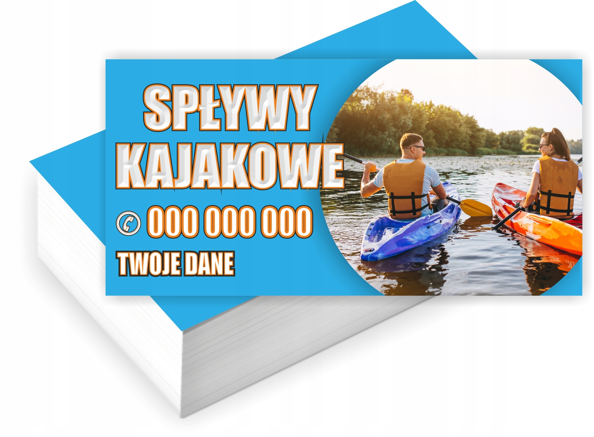 Wizytówki firmowe GOTOWY PROJEKT GRATIS 200 sztuk SPŁYWY KAJAKOWE
