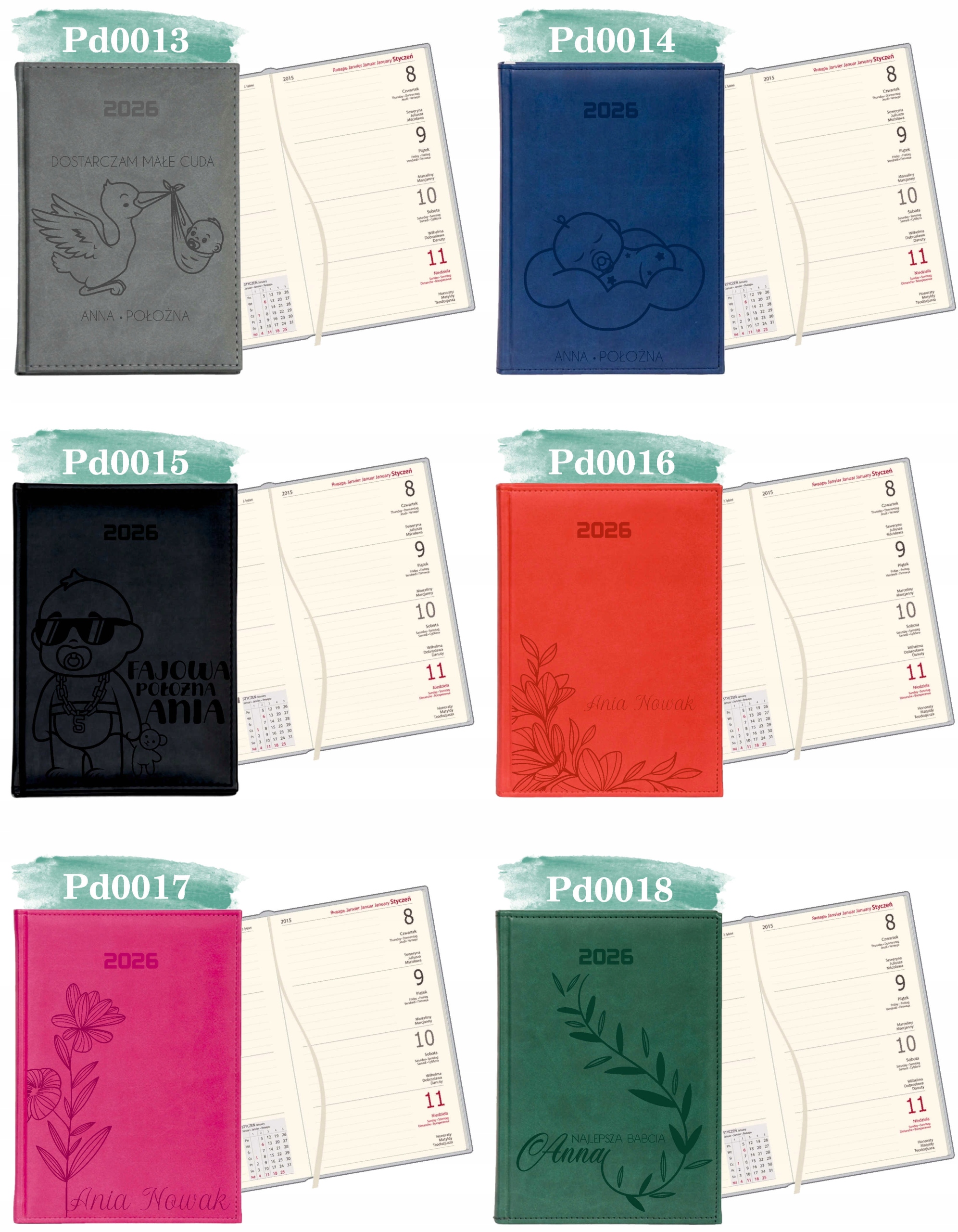 Kalendarz A6 2026 TYGODNIOWY KIESZONKOWY z grawerem prezent Z IMIENIEM