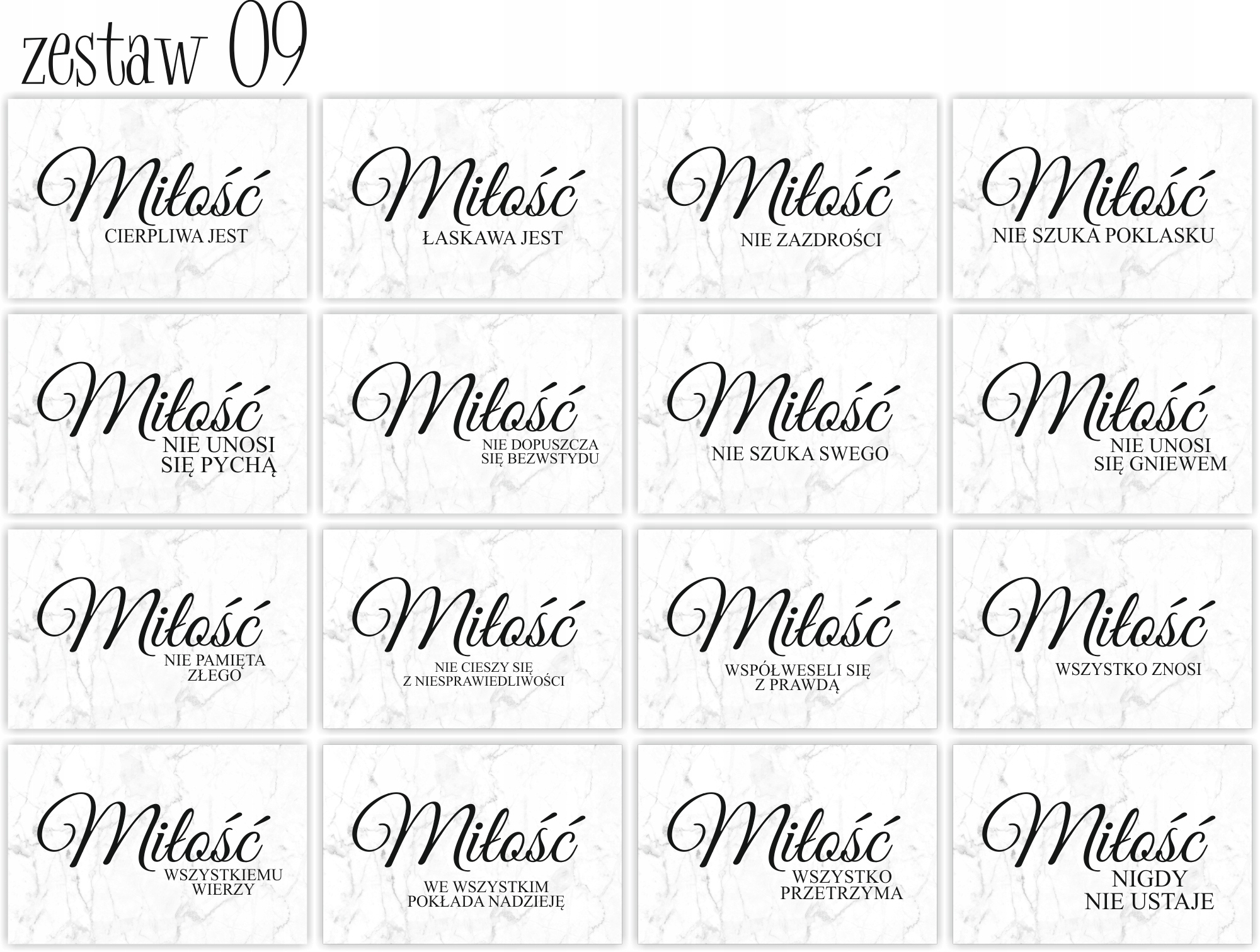 HYMN O MIŁOŚCI tabliczki 16 szt 20x30cm weselne