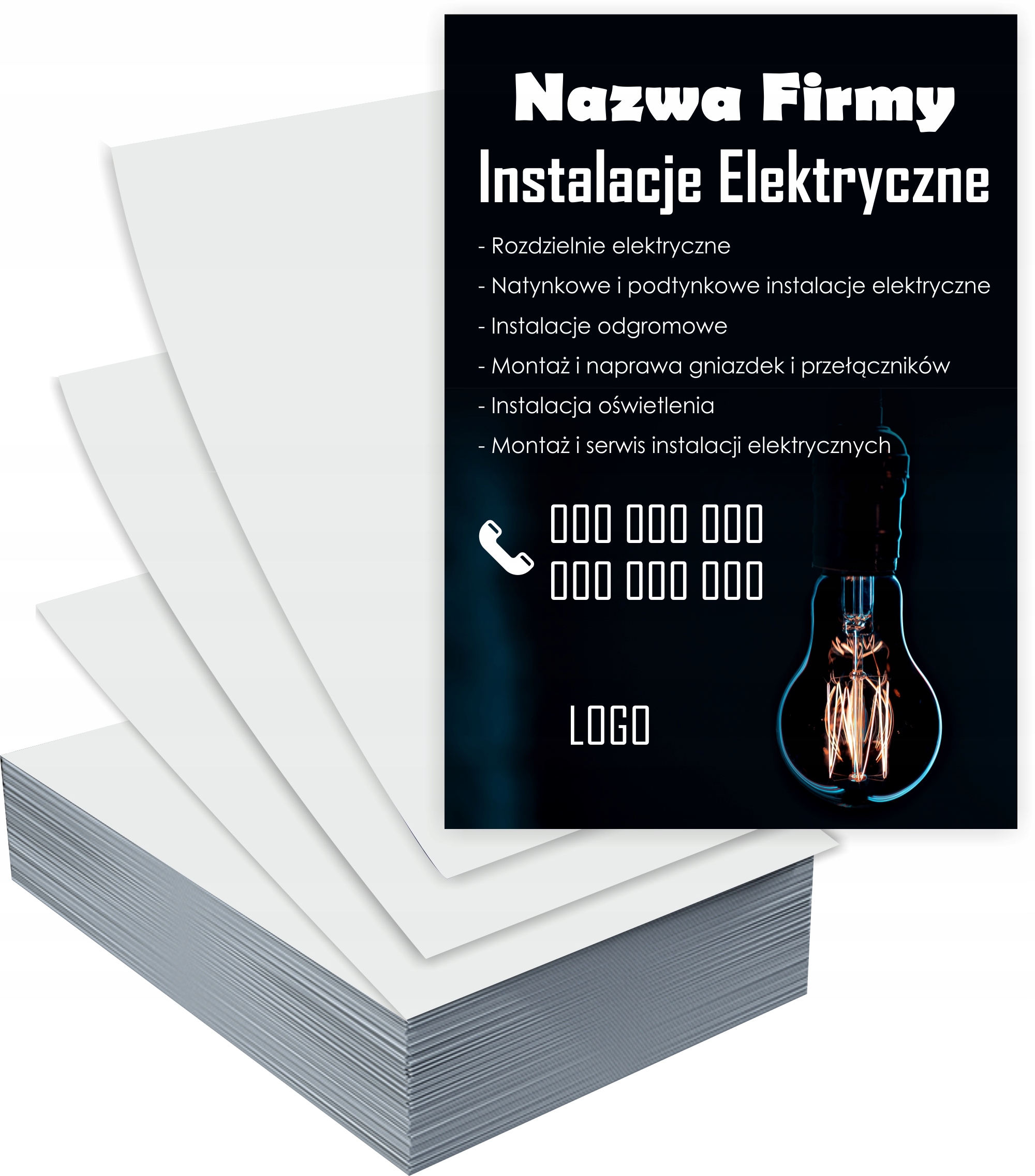 Ulotki A5 reklamowe firmowe INSTALACJE ELEKTRYCZNE PROJEKT GRATIS 5000 szt