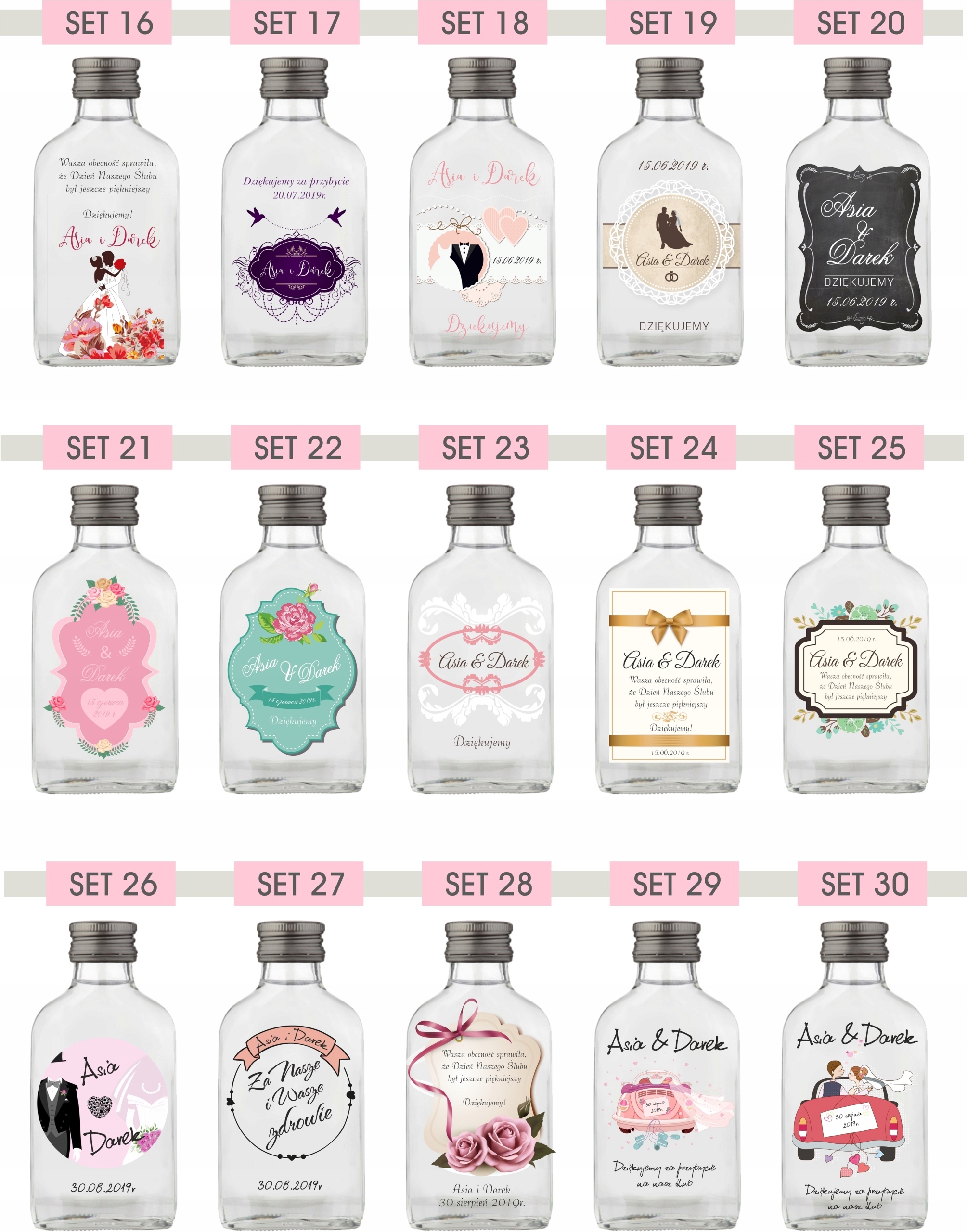 Butelki z nadrukiem NA WESELE PREZENT 100ML 20 szt