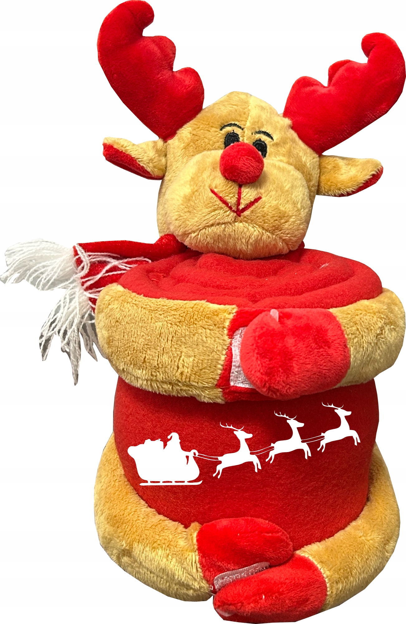 Pluszowy renifer z kocem polarowym z haftem PREZENT NA MIKOŁAJKI TWÓJ NAPIS
