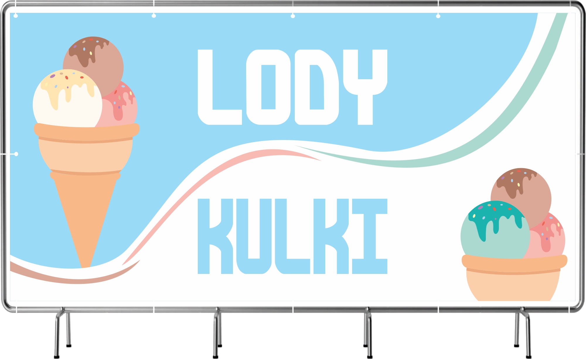 BANER REKLAMOWY na siatce mesh 200x100 cm gotowy projekt LODY KULKI