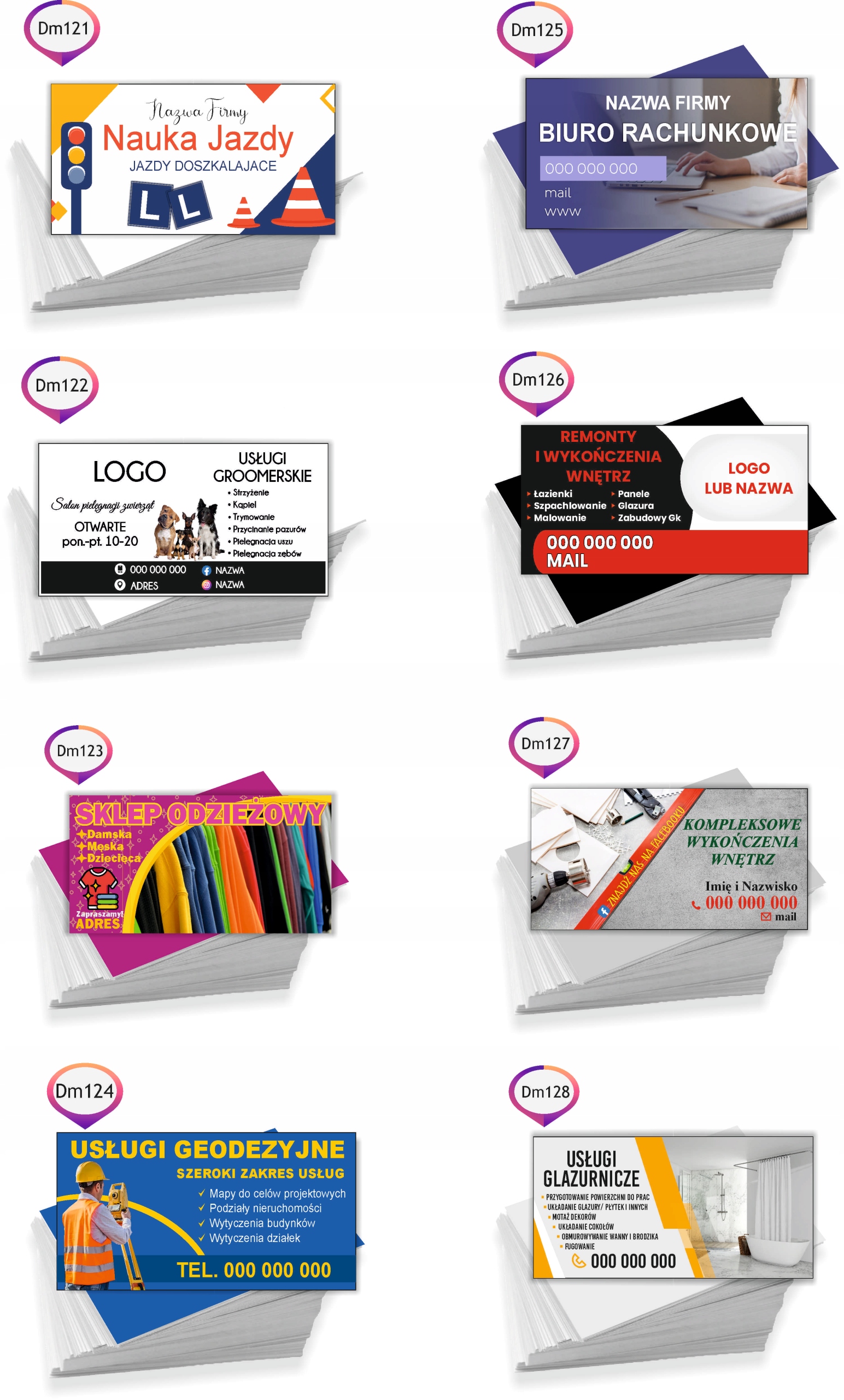 Wizytówki reklamowe firmowe 200 szt różne wzory WYKOŃCZENIA WNĘTRZ