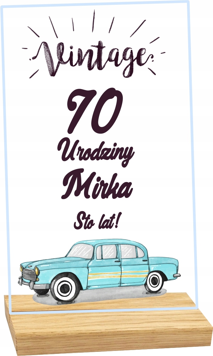 STATUETKA RAMKA 70 urodziny personalizowany prezent z życzeniami nadruk UV