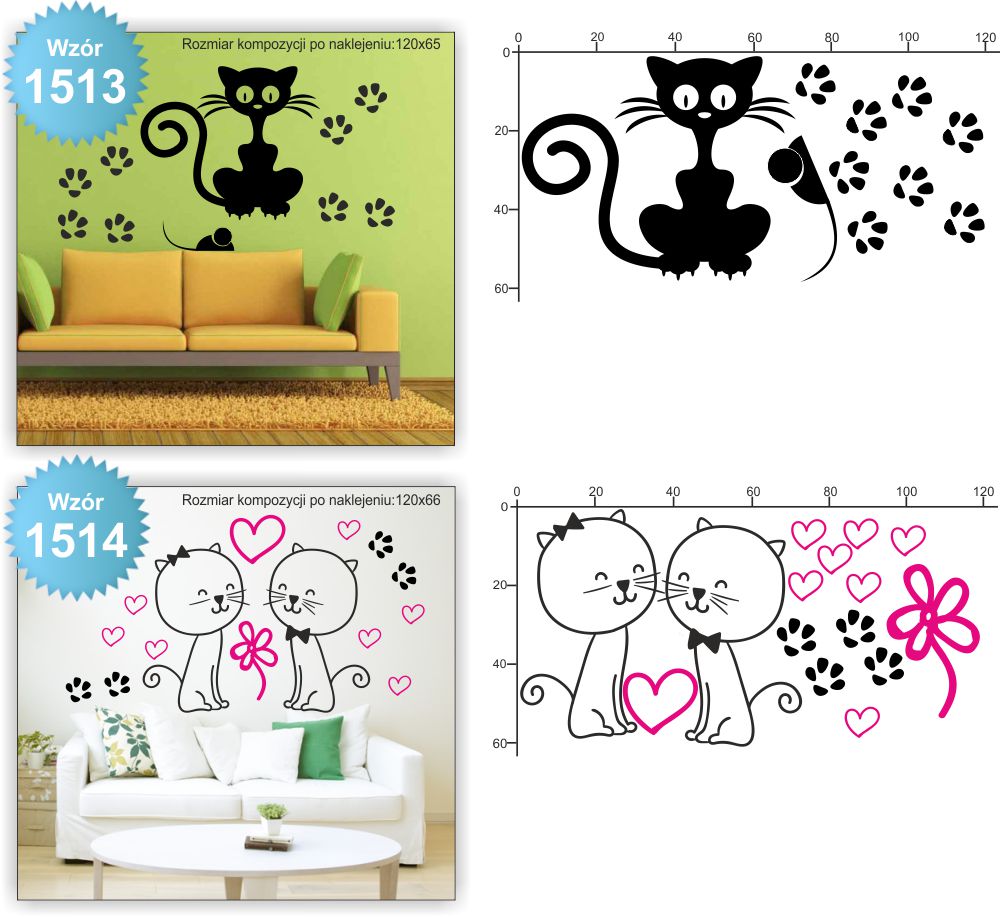 NAKLEJKI na ścianę KOTY KOT KOTKI naklejki 100cm