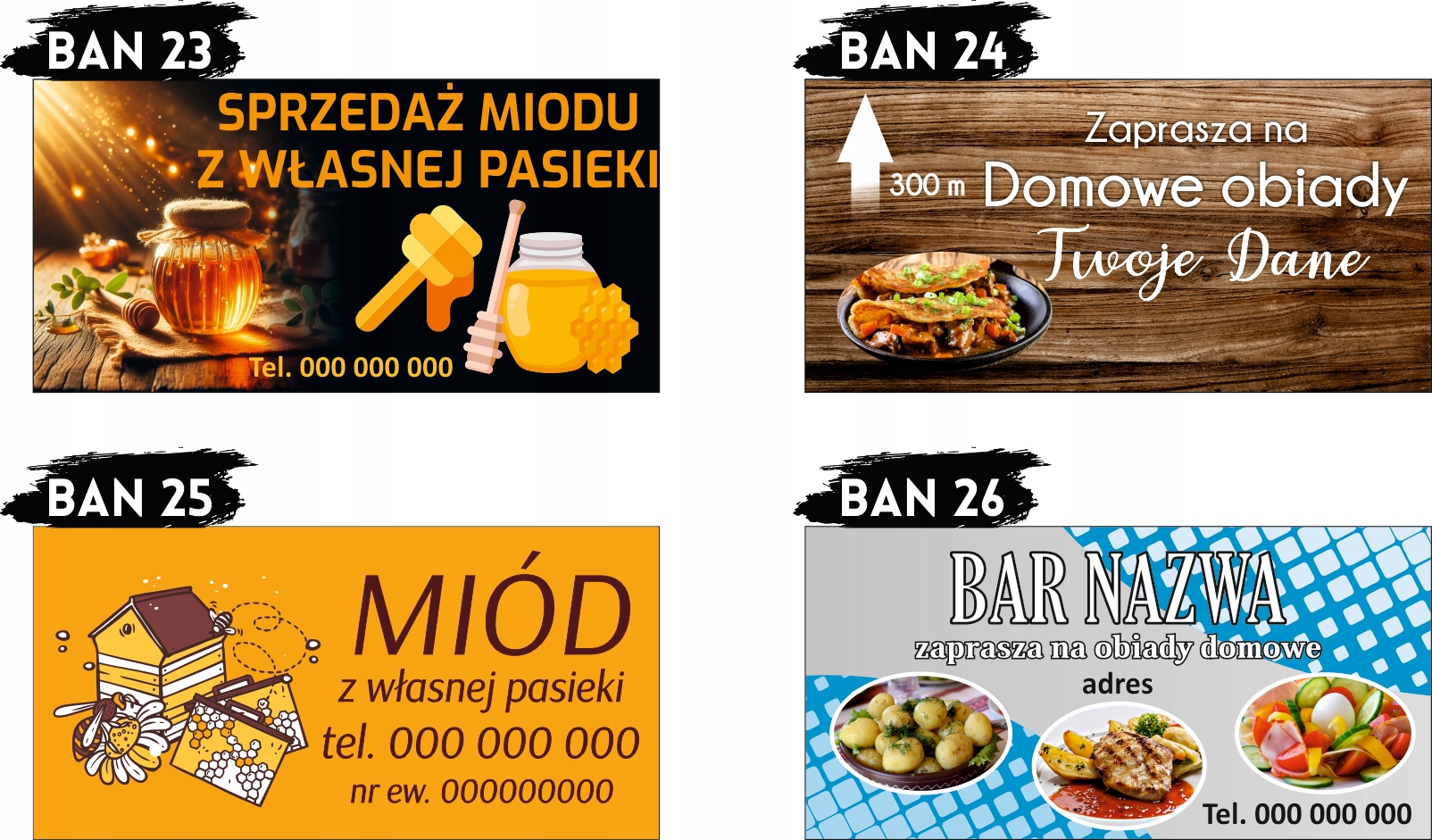 BANER OCZKOWANY reklamowy 100x50 cm różne wzory SPRZEDAŻ MIODU