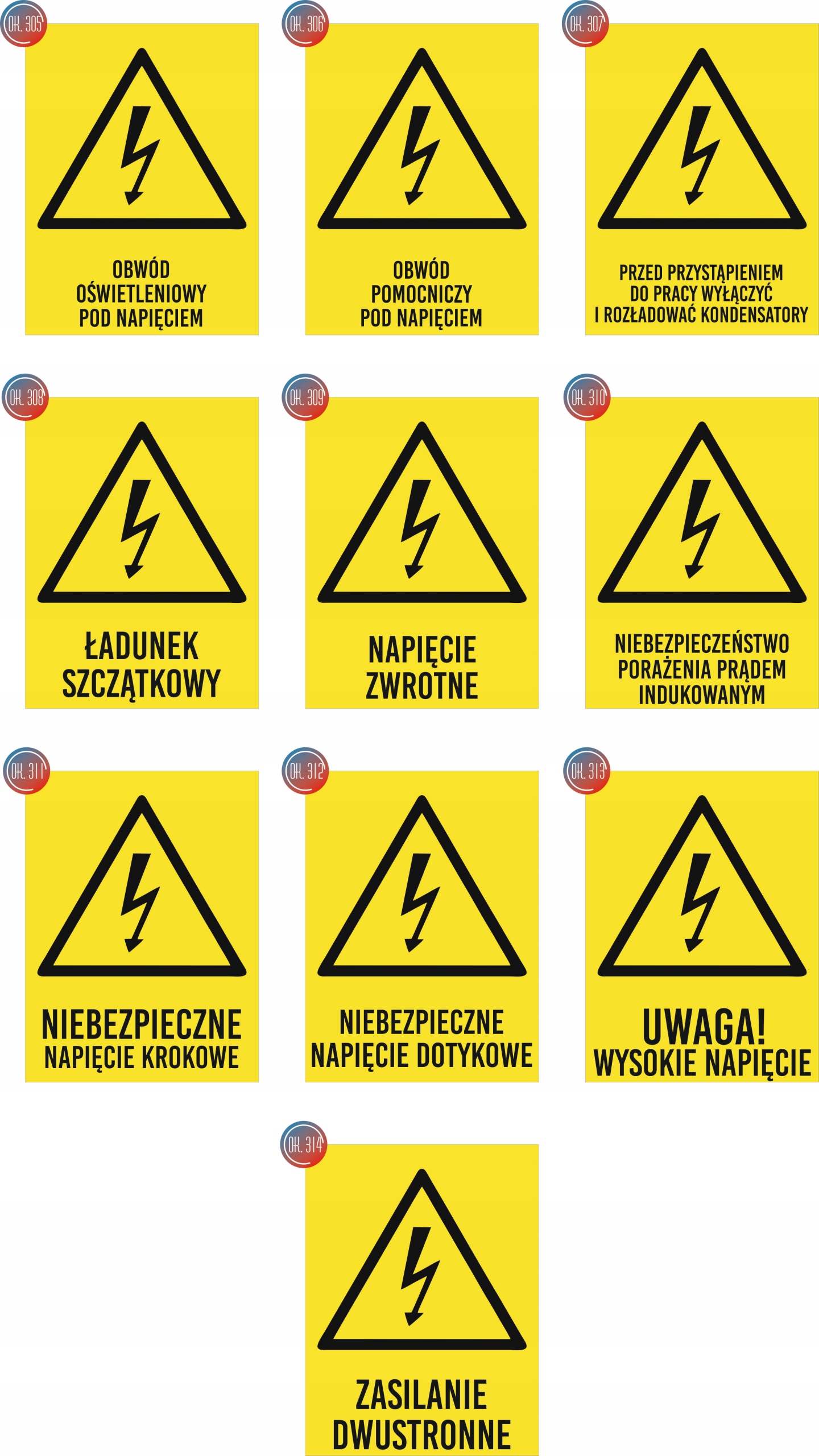 Tablica informacyjna pod napięciem grawer piktogram 20x15 cm dużo wzorów