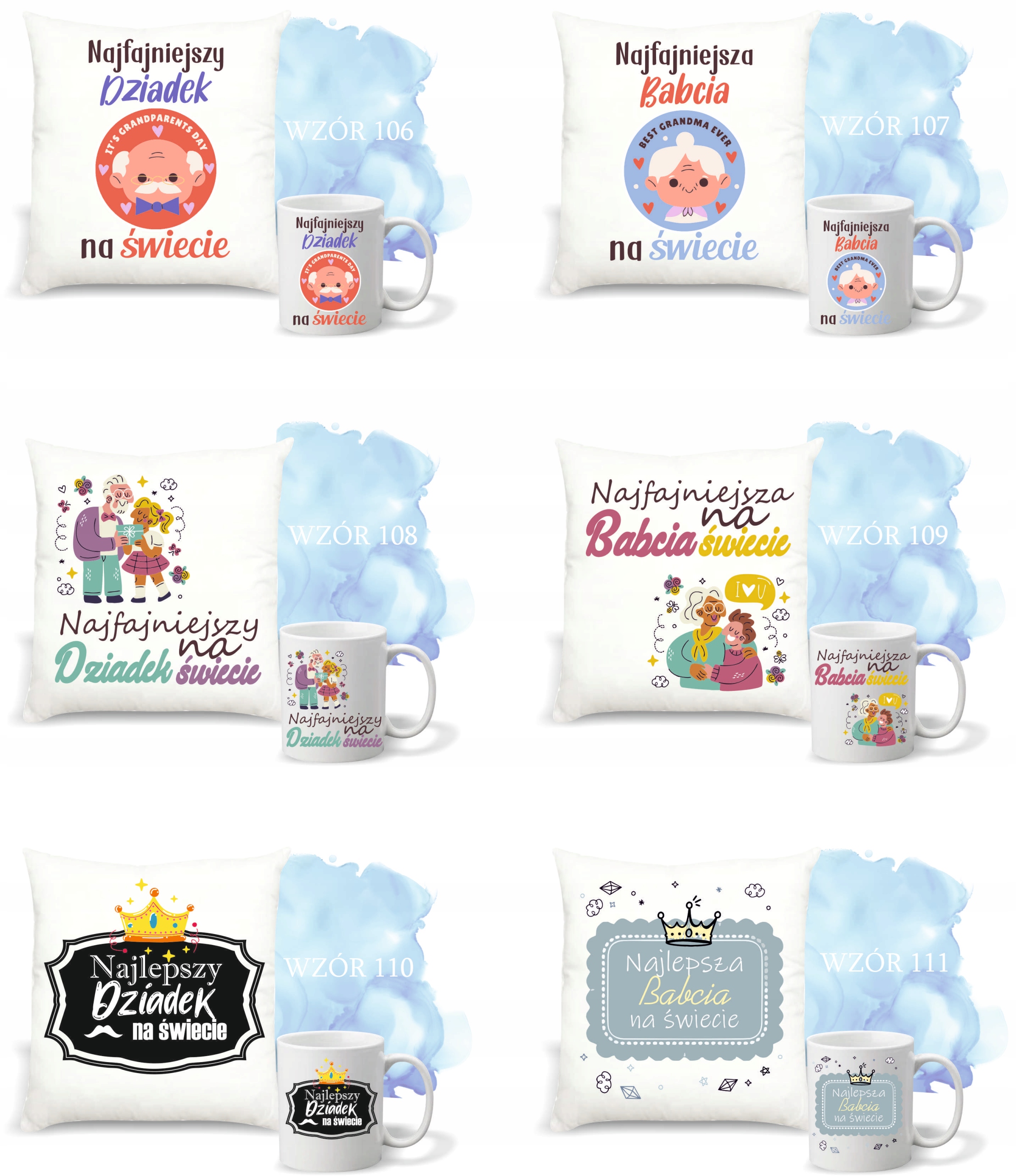 Zestaw PODUSZKA i KUBEK nadruk PREZENT najfajniejszy DZIADEK na świecie