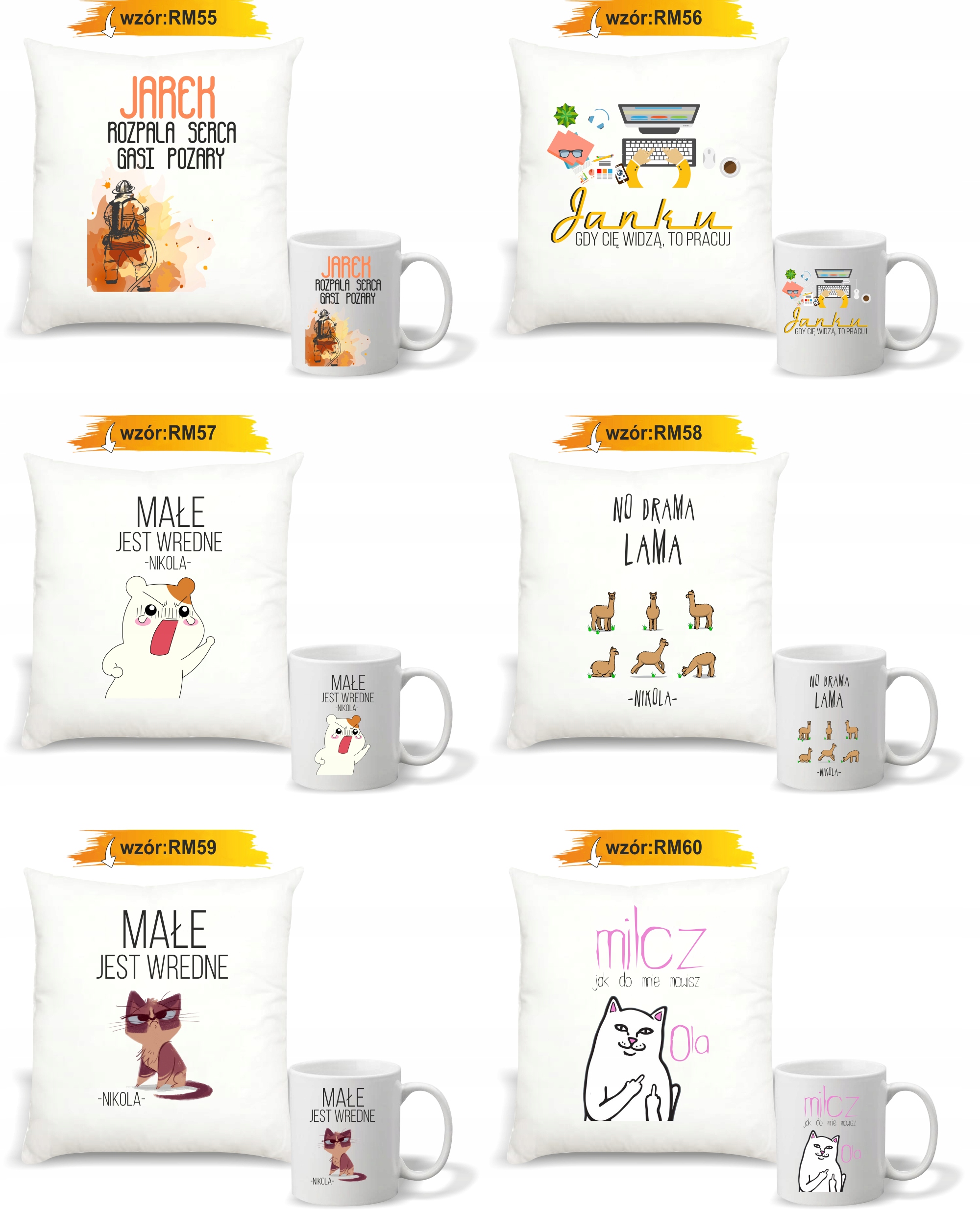 Zestaw PODUSZKA i KUBEK PERSONALIZOWANY nadruk ZDJĘCIE napis tekst imię