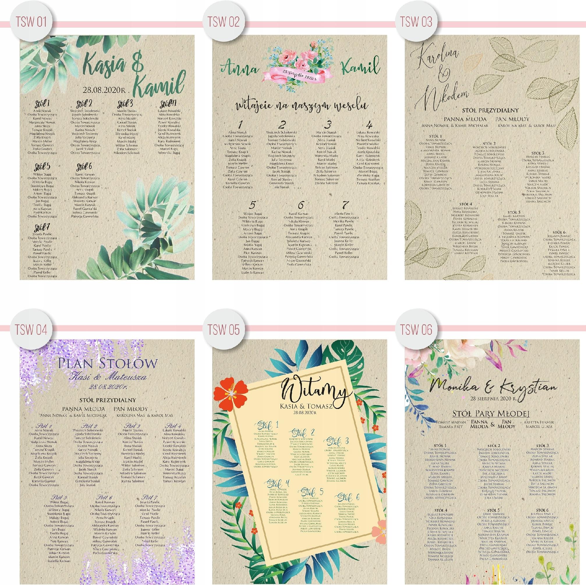 Plan stołów weselnych ROZMIESZCZENIE gości wesele tablica 100x70