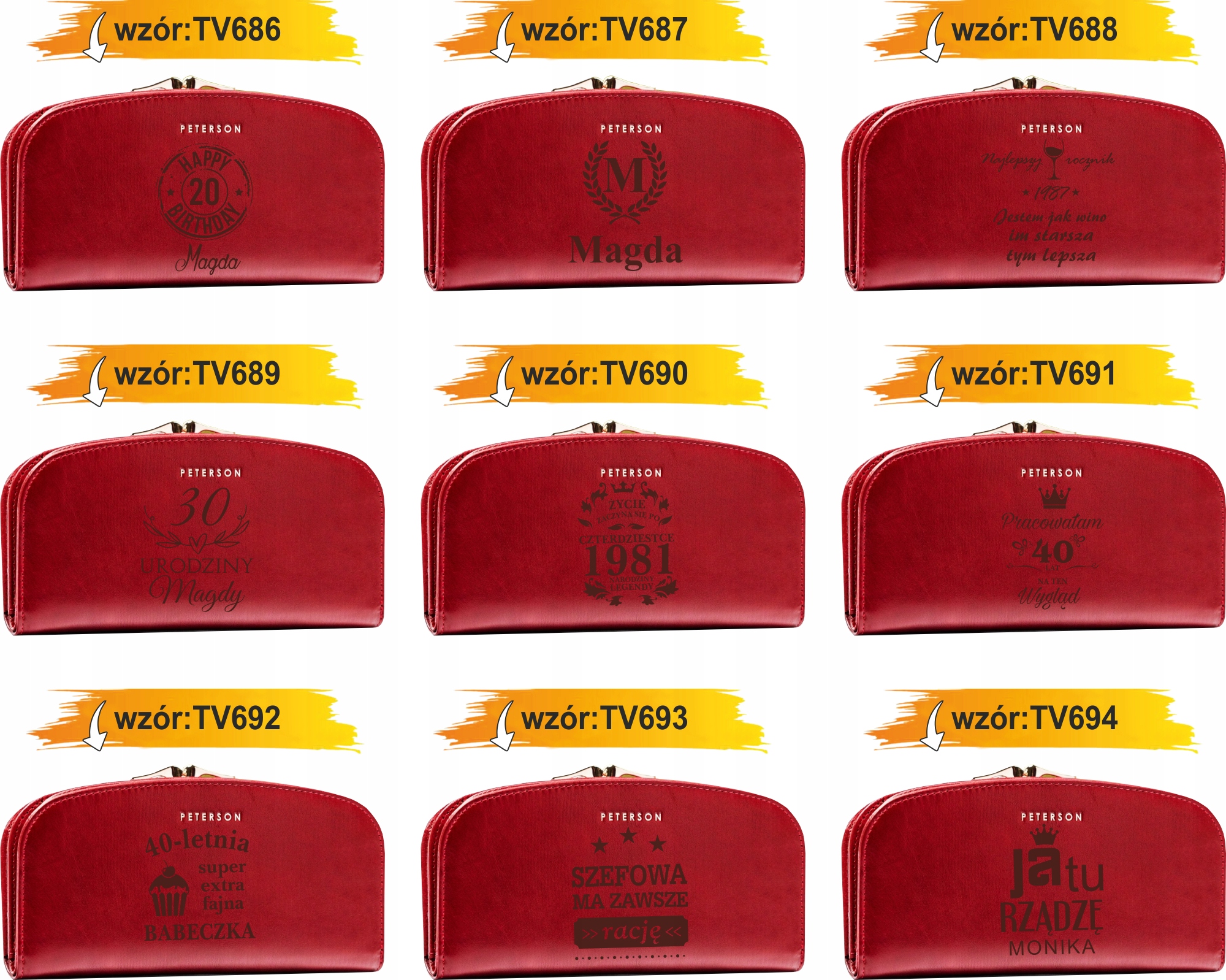 Portfel damski skórzany czerwony GRAWER prezent DLA MAMY twój napis + IMIĘ