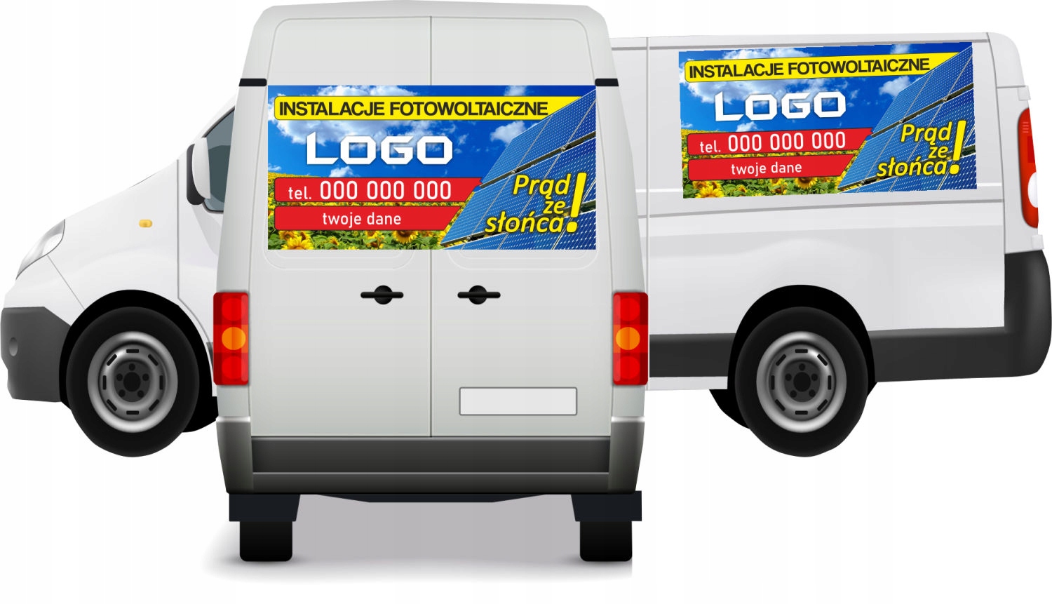 Reklama Naklejka na samochód INSTALACJE LOGO DANE