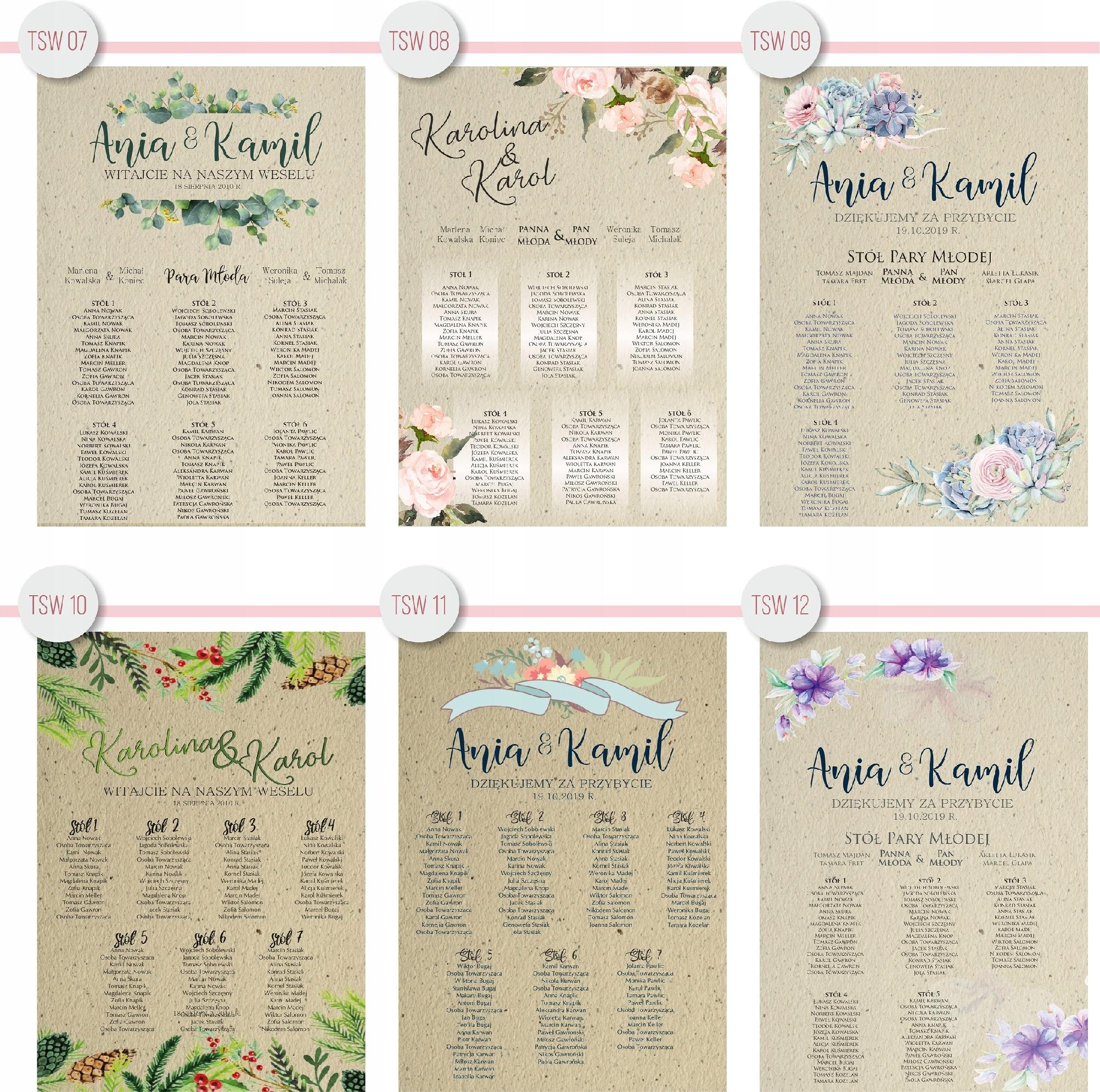 Plan stołów weselnych gości wesele tablica 70x50