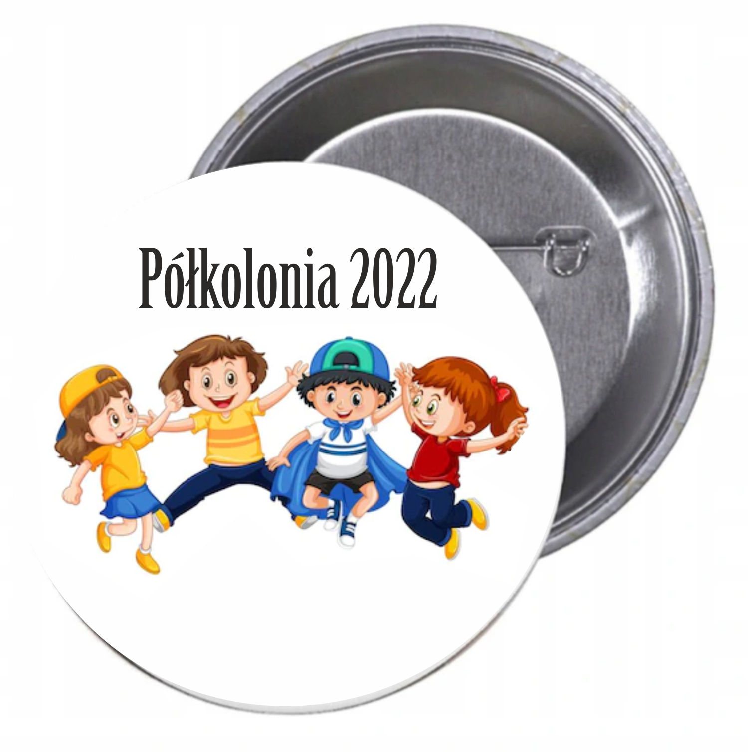 Przypinki buttony PÓŁKOLONIA 2022 z grafiką