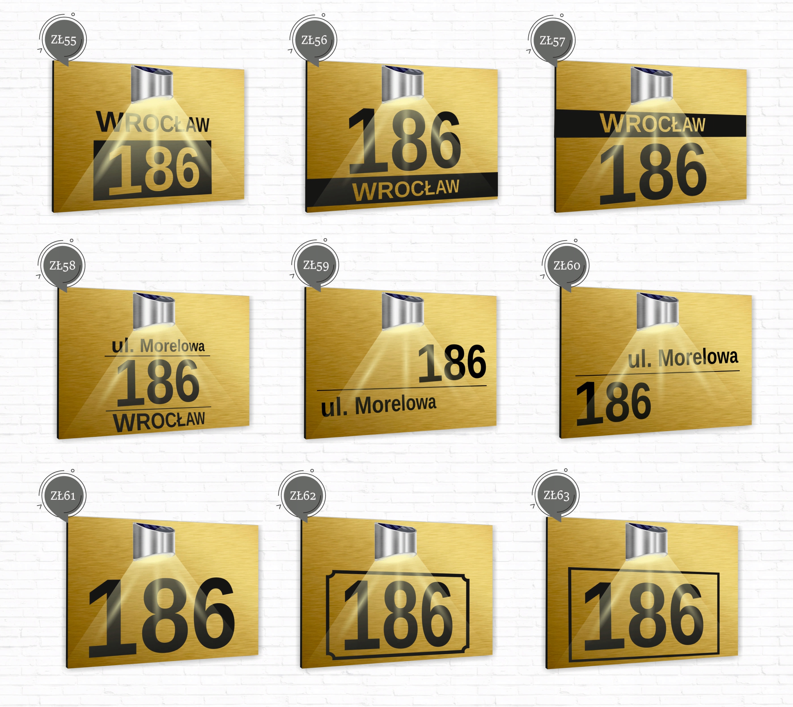 złota TABLICZKA podświetlana ADRESOWA numer domu aluminiowa 30x20