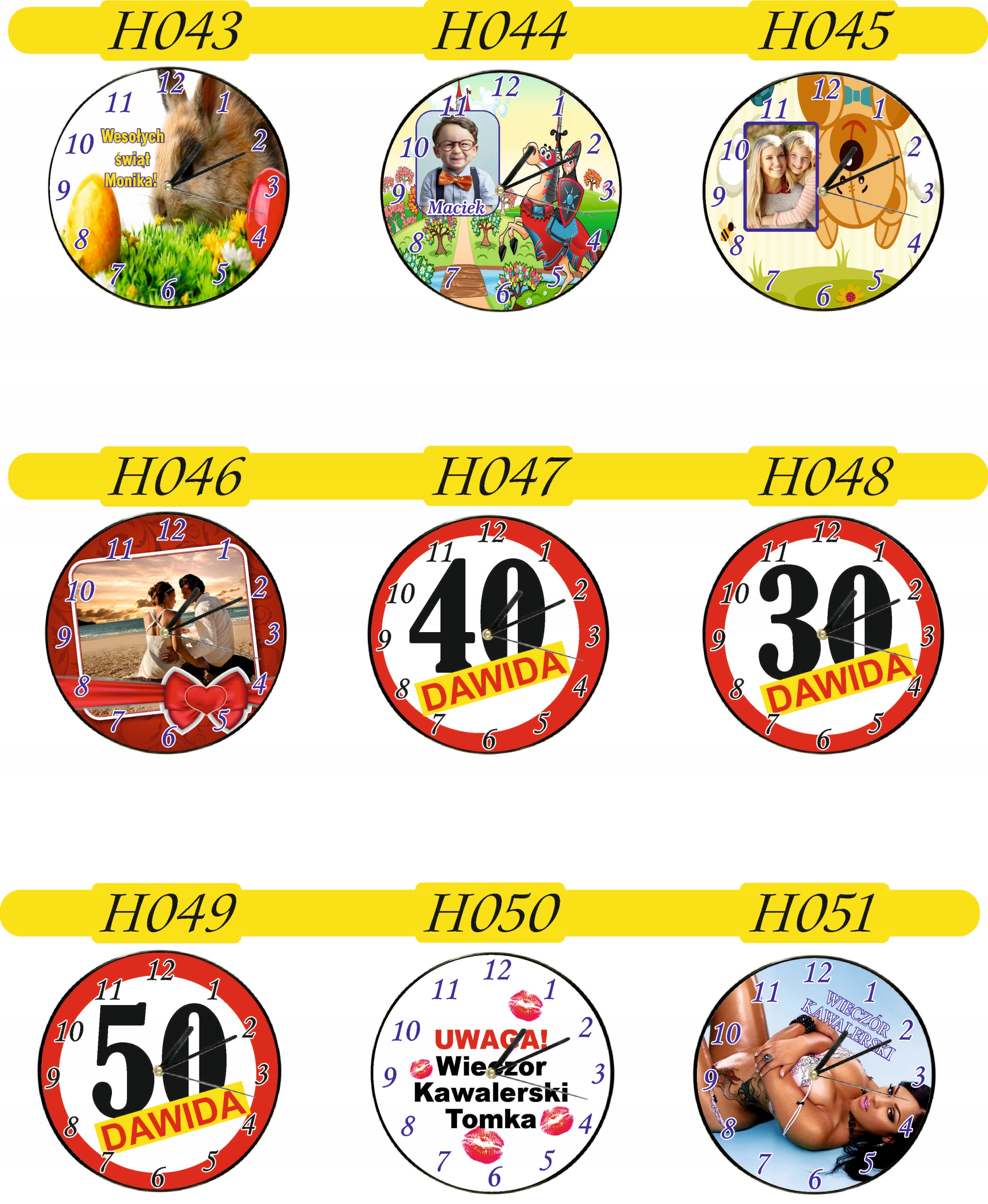 ZEGAR ścienny PREZENT duży wybór wzorów + IMIONA DATA twój tekst