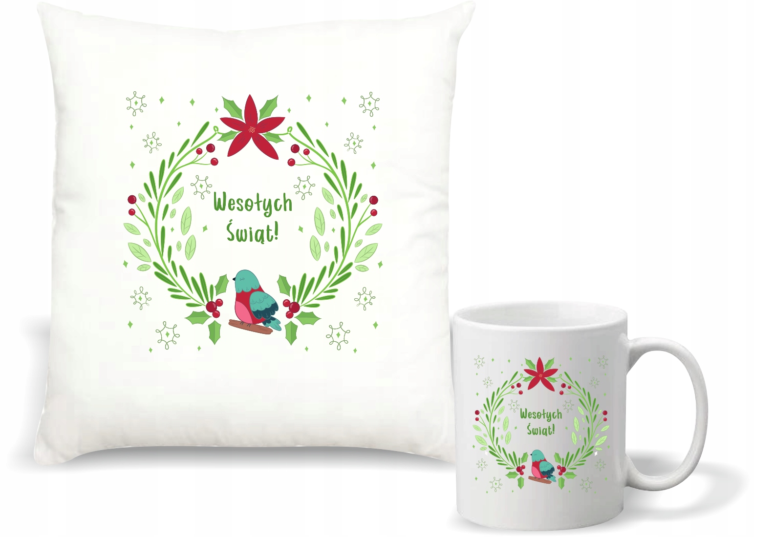 Zestaw PODUSZKA i KUBEK z nadrukiem ŚWIĄTECZNY PREZENT wesołych świąt
