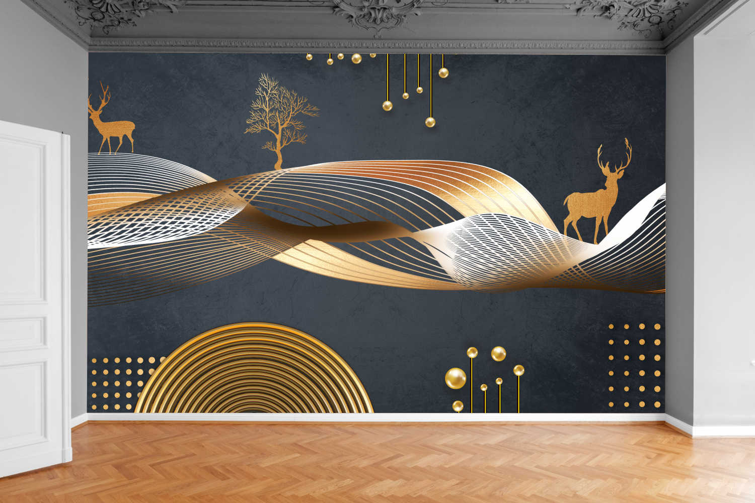 Fototapeta ZŁOTE KULE JELENIE DRZEWO ZWIERZĘTA