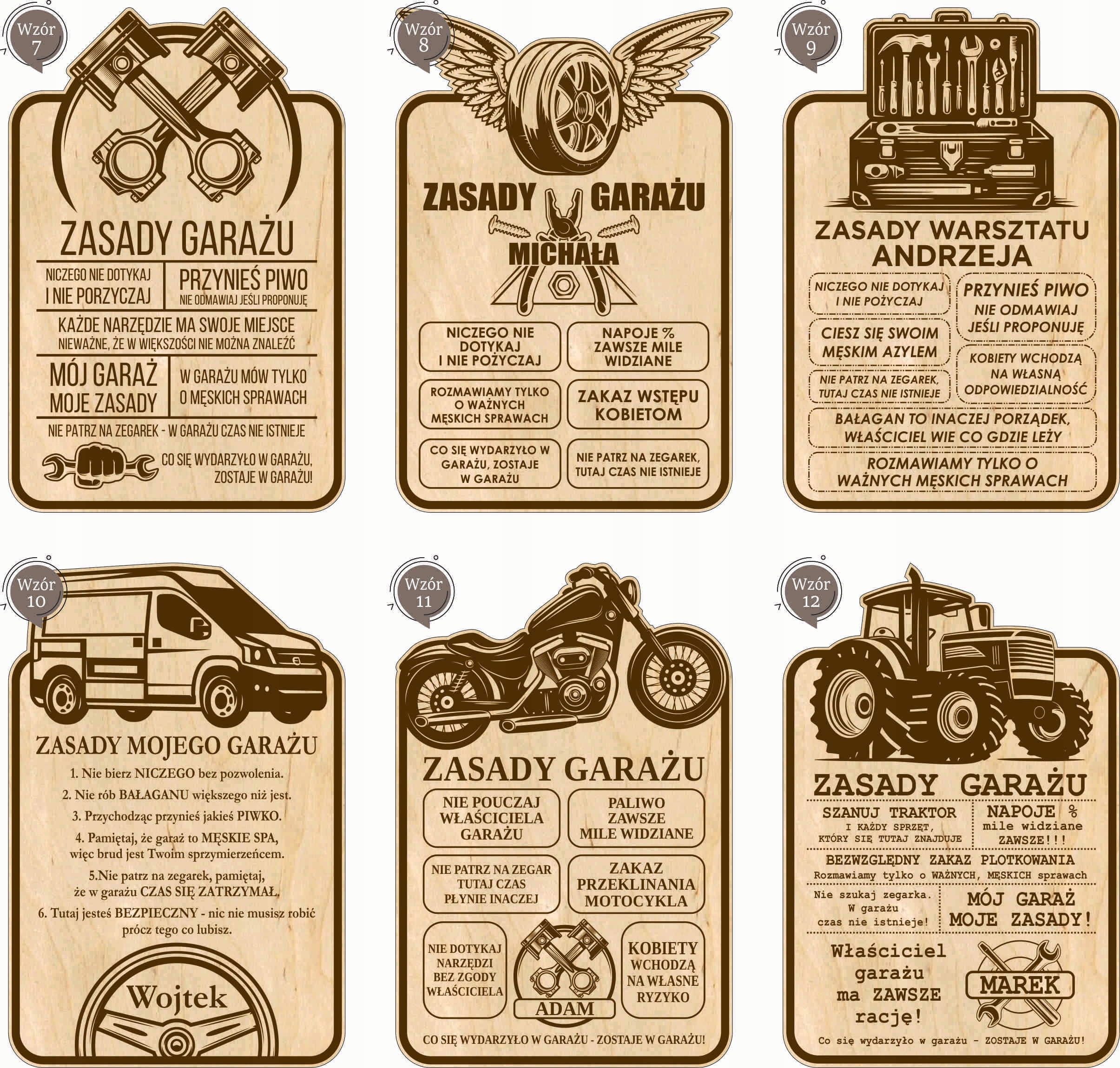 TABLICA ZASADY GARAŻU drewniana GRAWER prezent na dzień chłopaka + IMIĘ