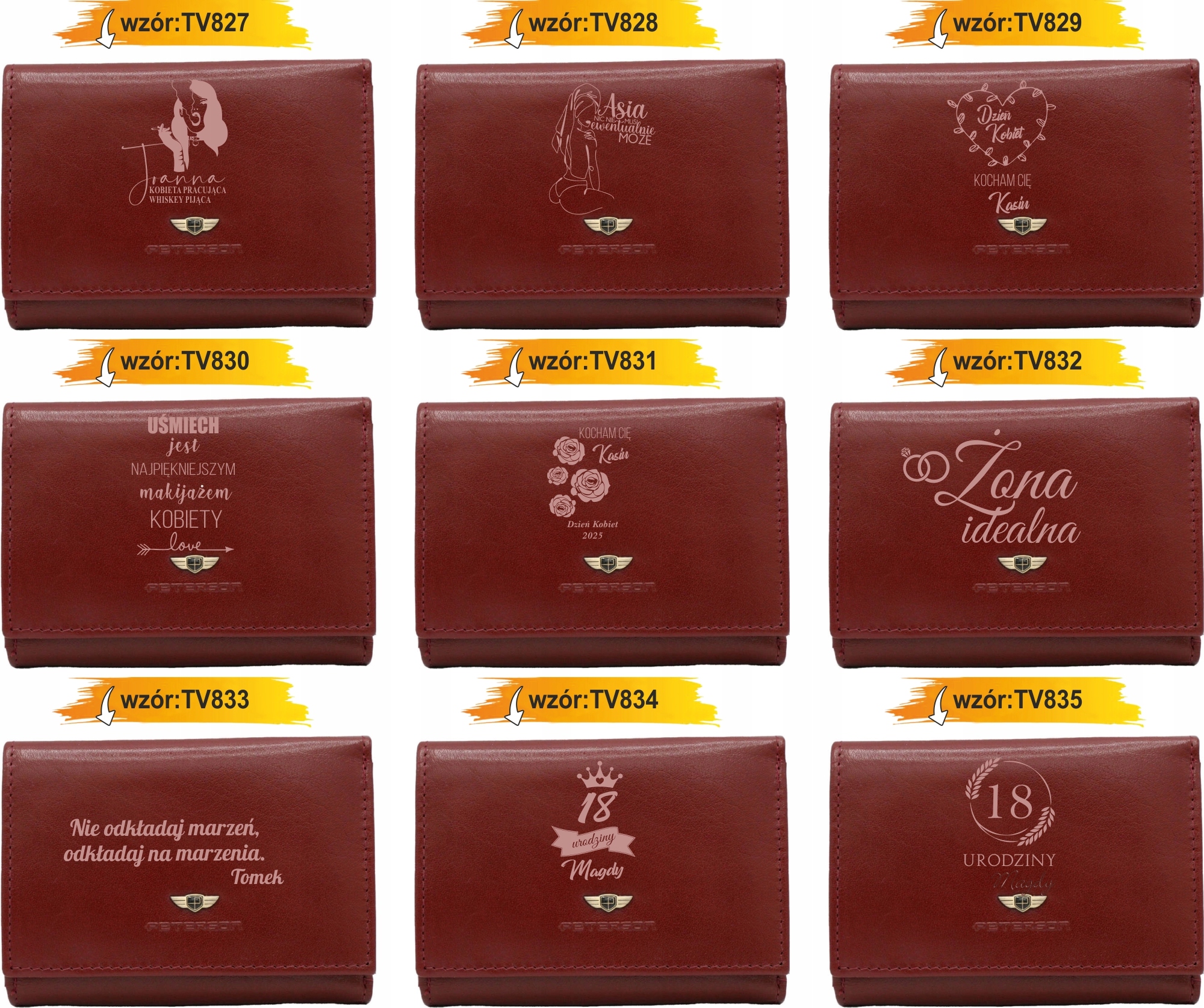 Portfel damski skórzany z GRAWEREM prezent na walentynki Z INICJAŁAMI