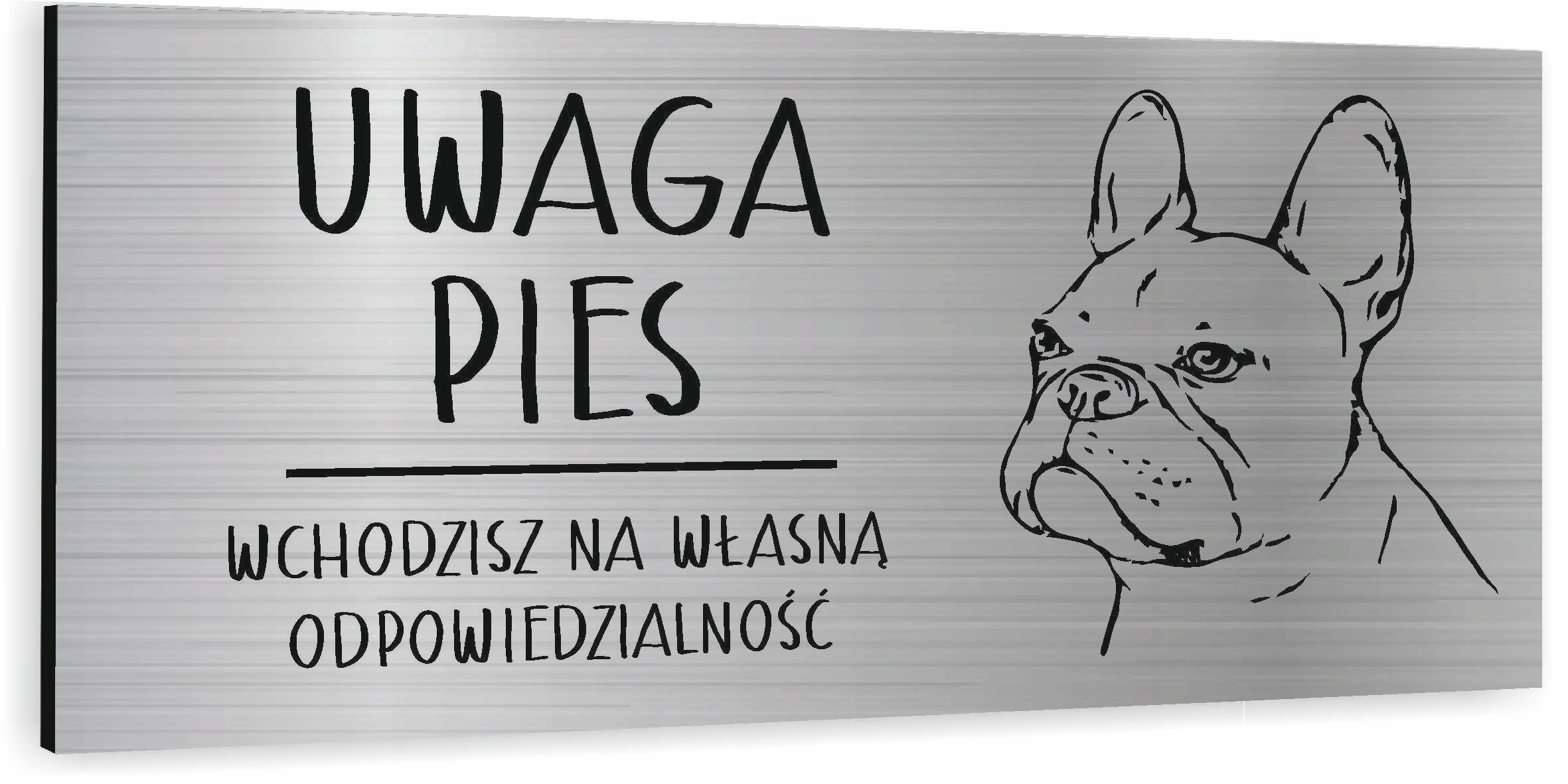 Tabliczka dibond uwaga pies Buldog francuski 20x10 cm z NADRUKIEM UV