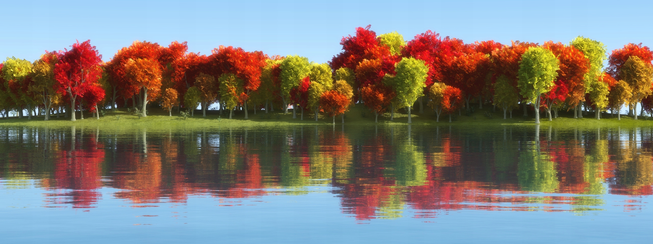 FOTOTAPETA KRAJOBRAZ JEZIORO DRZEWA WIDOK STAW