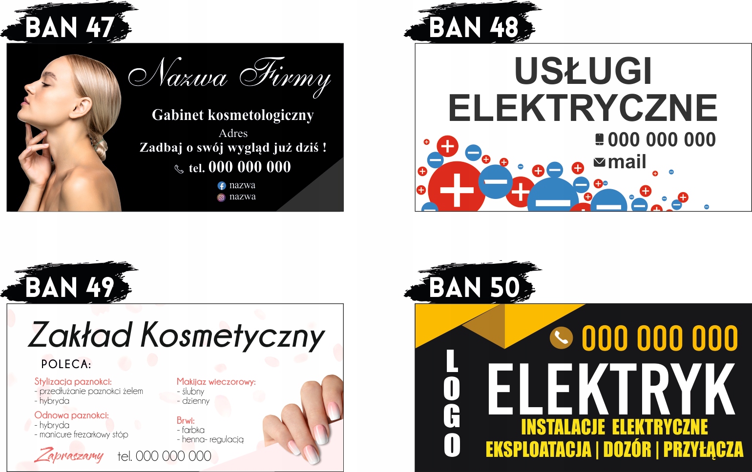 BANER OCZKOWANY reklamowy 100x50 cm różne wzory MECHANIK ELEKTRYK plandeka