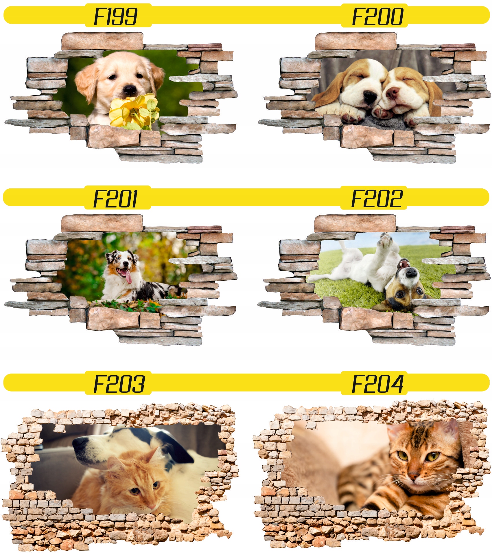 Naklejka samoprzylepna dziura 3D psy koty słodkie