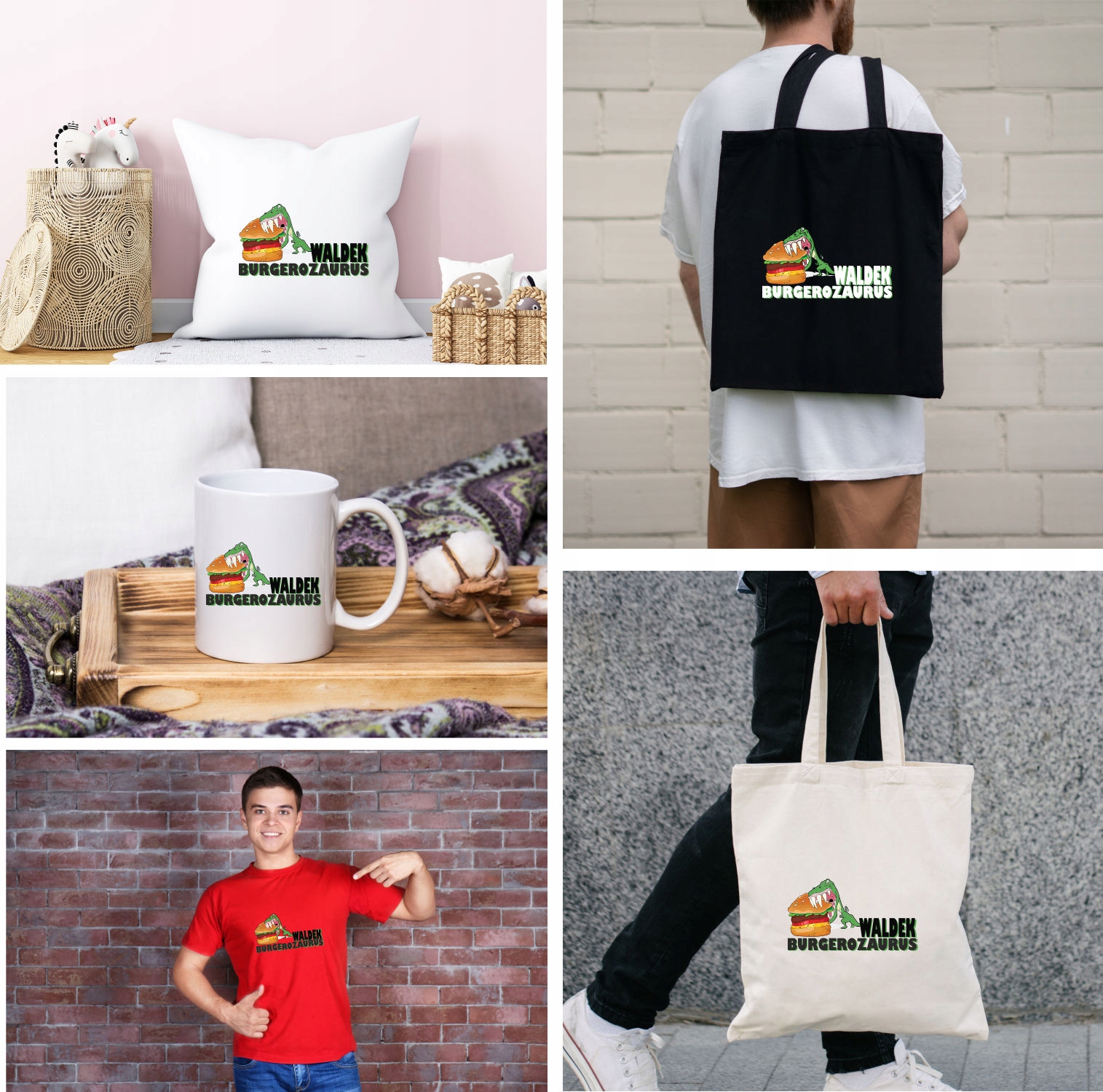 Eko Torba z imieniem napis PREZENT BURGEROZAURUS