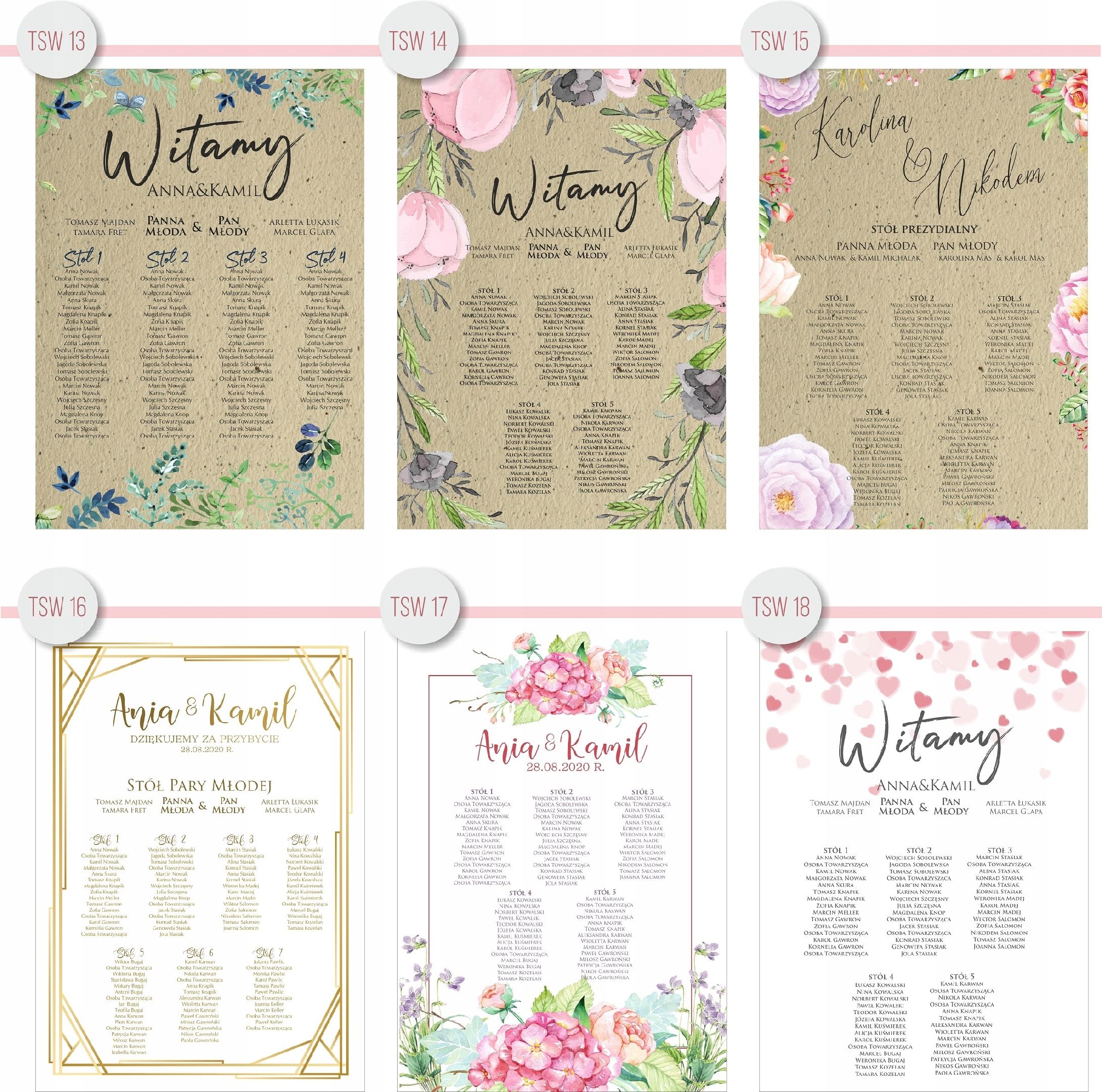 Plan stołów weselnych ROZMIESZCZENIE gości wesele tablica 100x70