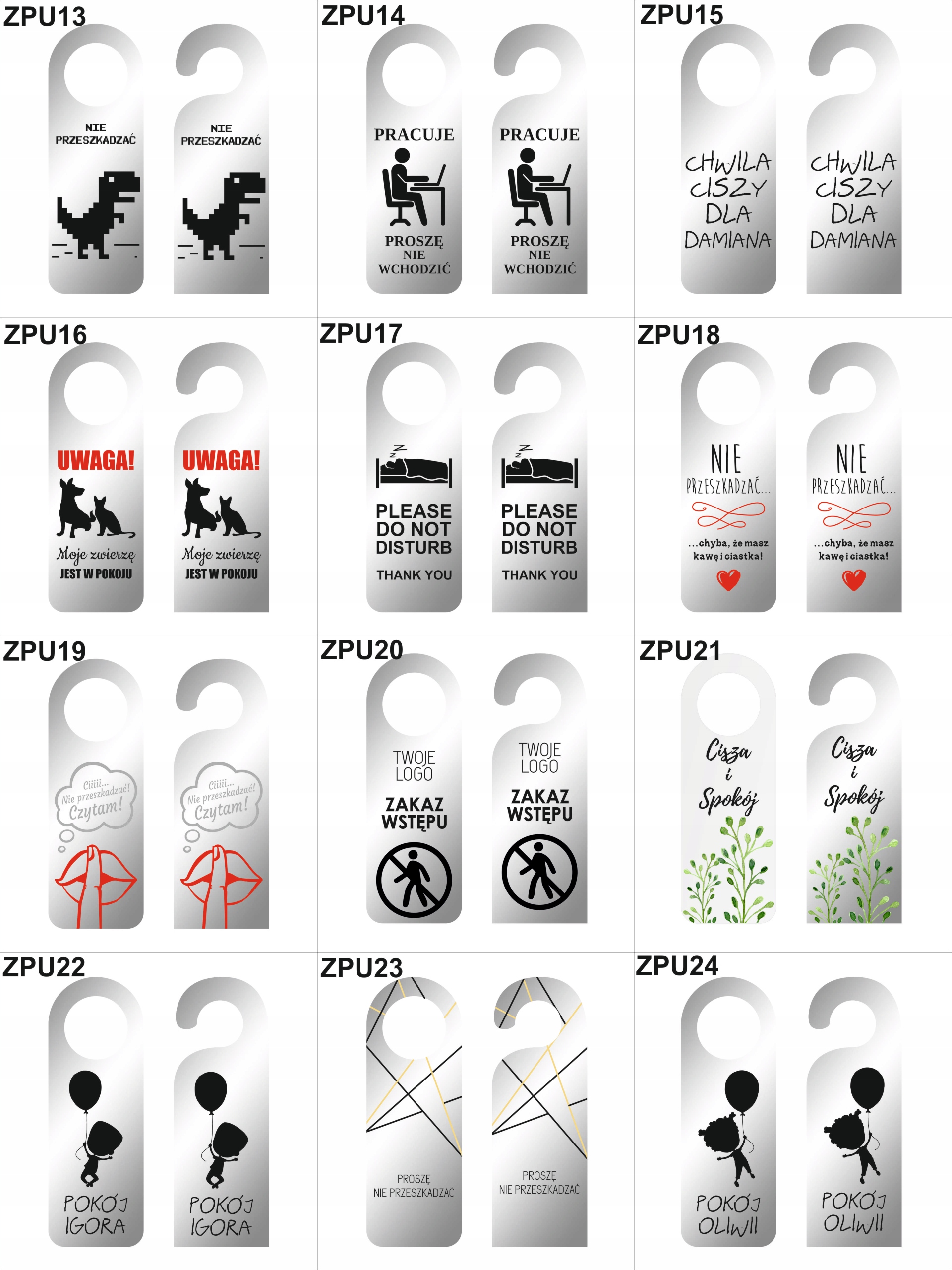 ZAWIESZKA NA DRZWI hotelowa nadruk srebrna plexi z LOGO zakaz wstępu