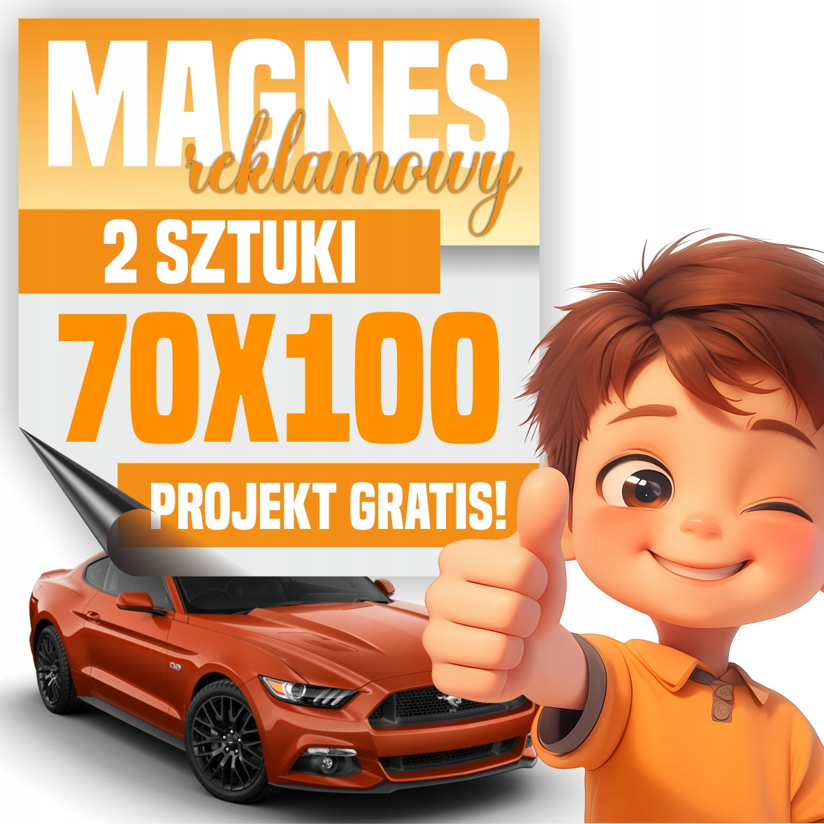 Profesjonalny Magnes 70x100 cm na Samochód - Twoja Reklama LOGO - 2 sztuki