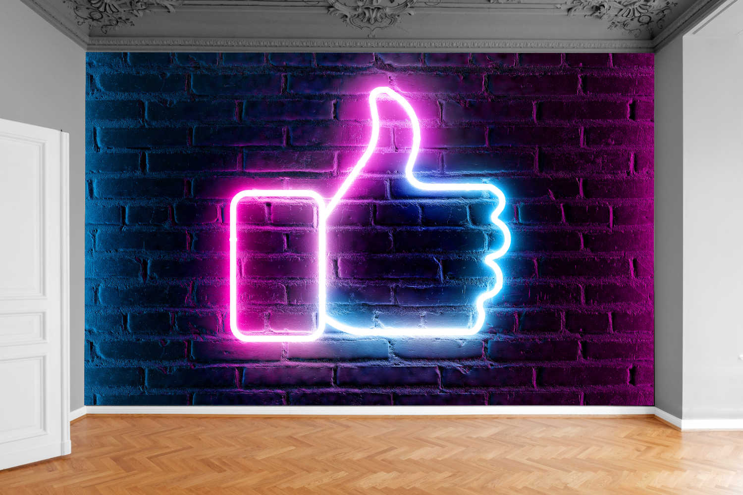 Fototapeta CEGŁA NEON ELEKTRONICZNY DŁOŃ 370x250