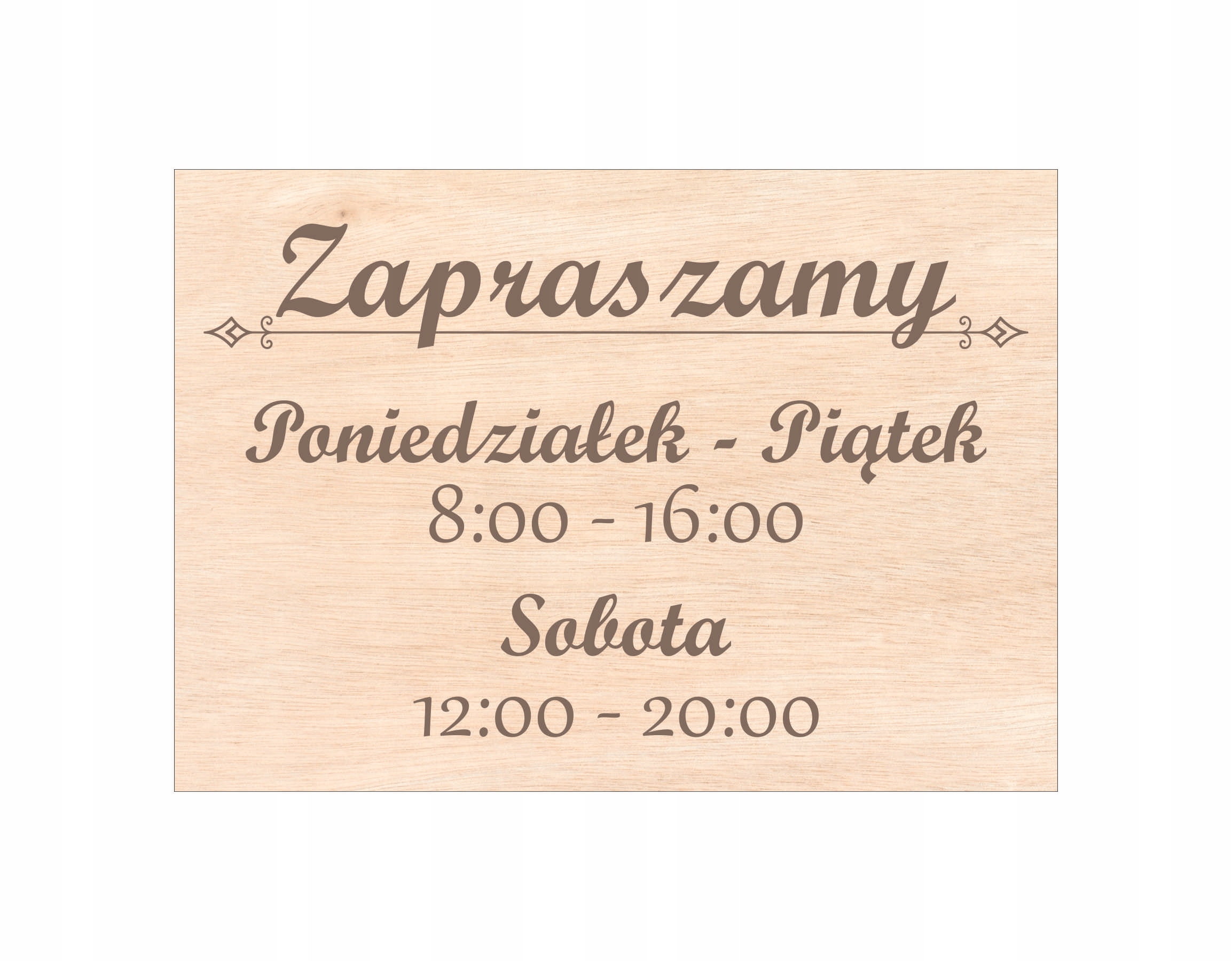 Grawerowana TABLICZKA DREWNIANA z godzinami otwarcia TWÓJ TEKST LOGO