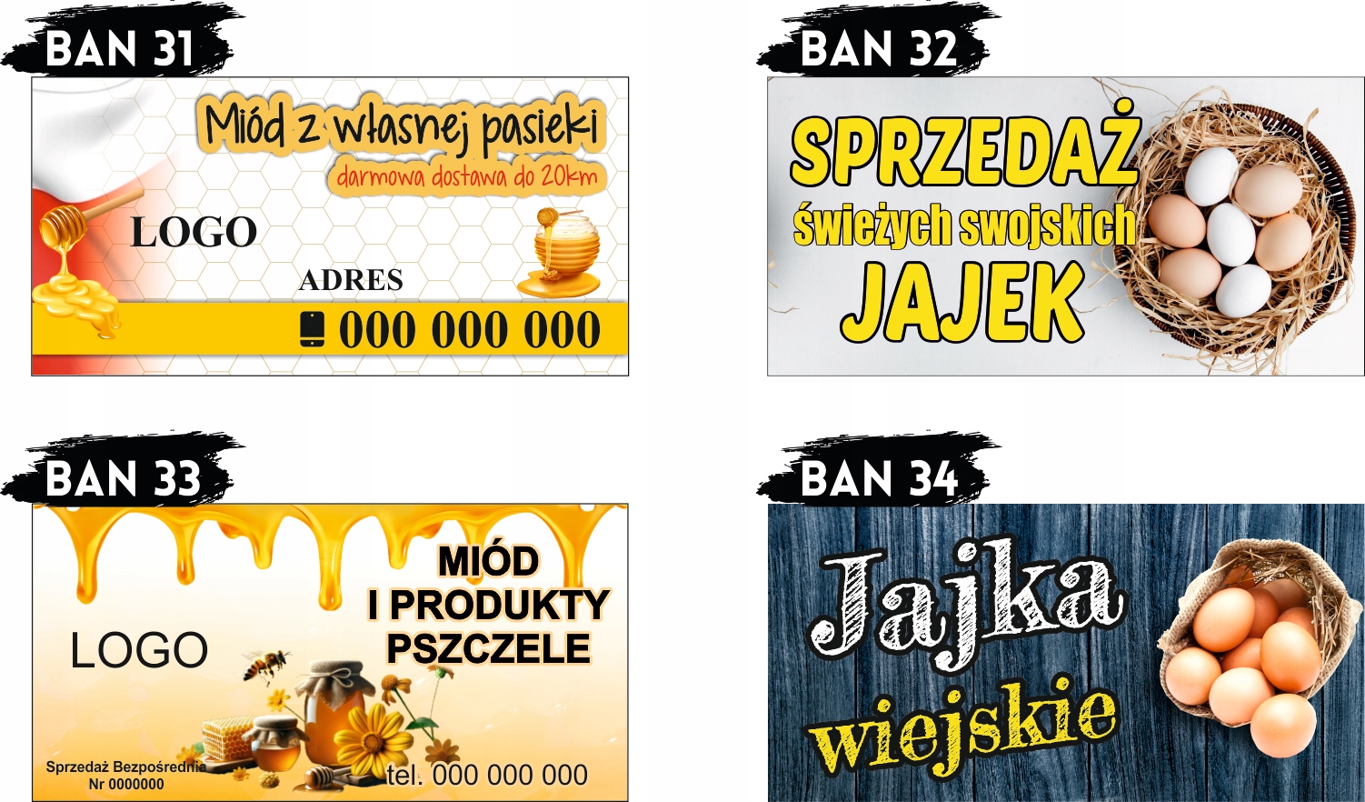 BANER OCZKOWANY reklamowy 100x50 cm różne wzory SPRZEDAŻ MIODU