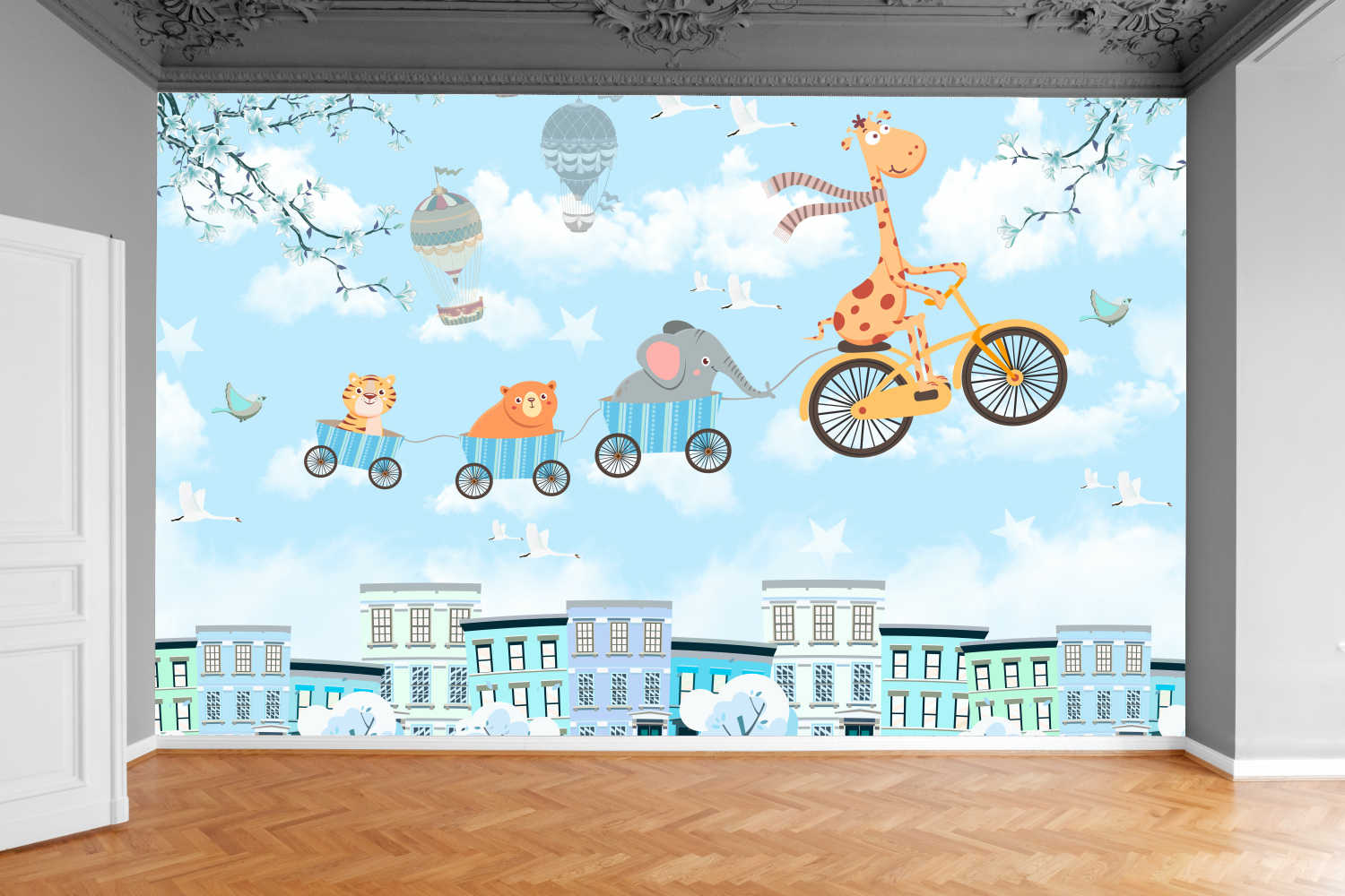 Fototapeta ŻYRAFA POCIĄG ROWEREK ZOO 390x280