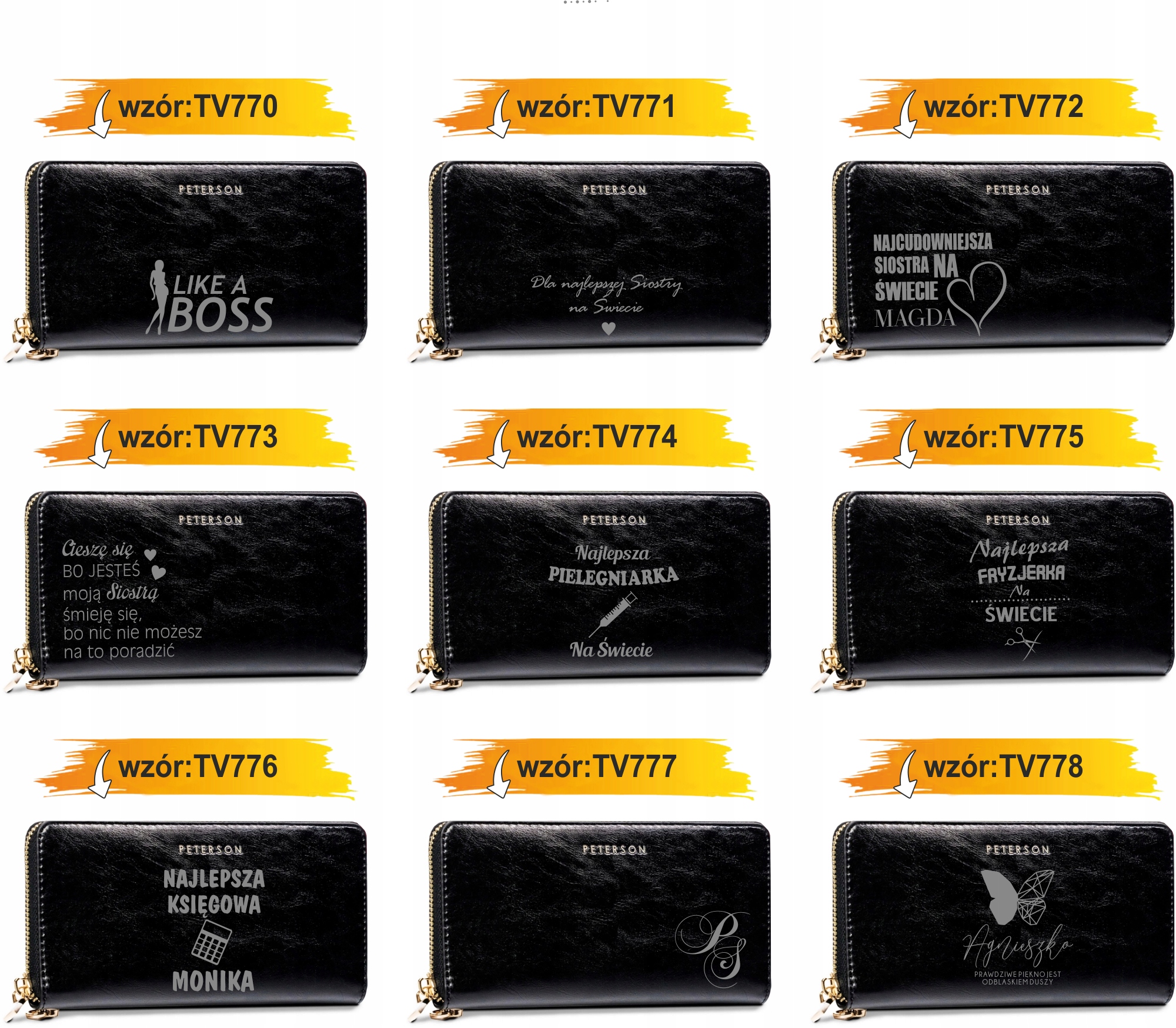 Portfel damski skórzany czarny GRAWER prezent na urodziny twój napis imię