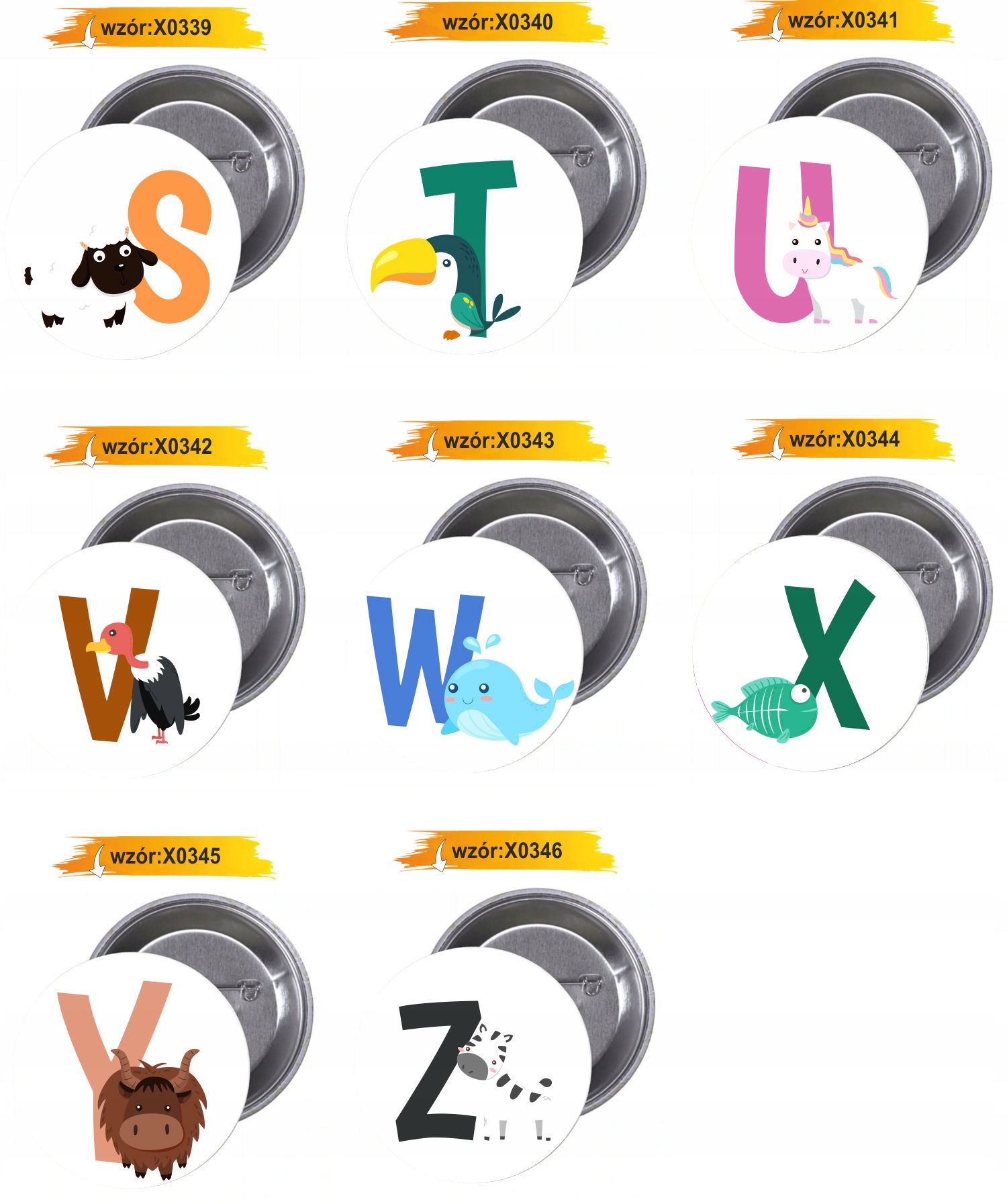 Przypinki buttony LITERKI DLA DZIECI - D