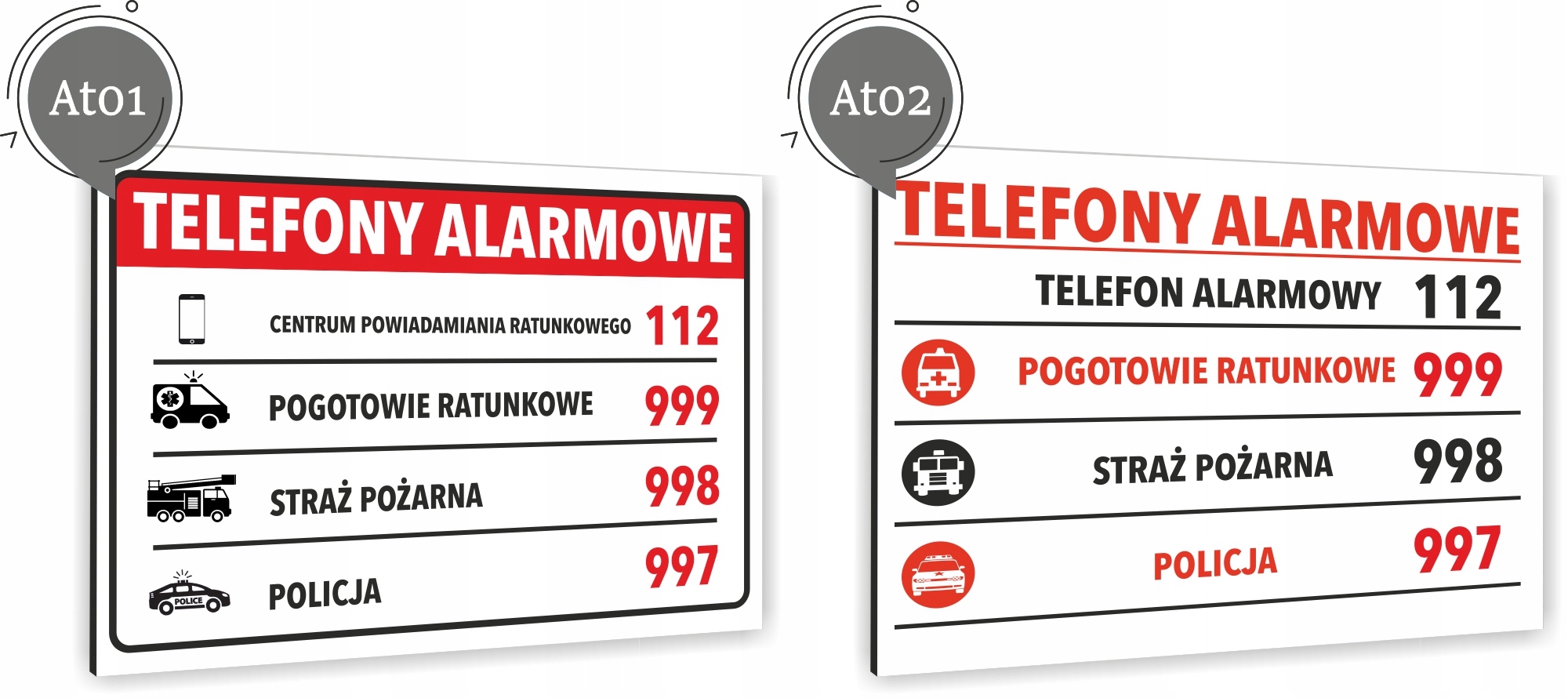 Tabliczka Telefony Alarmowe 40x30 Tablica informacyjna nierdzewna ALUMINIUM
