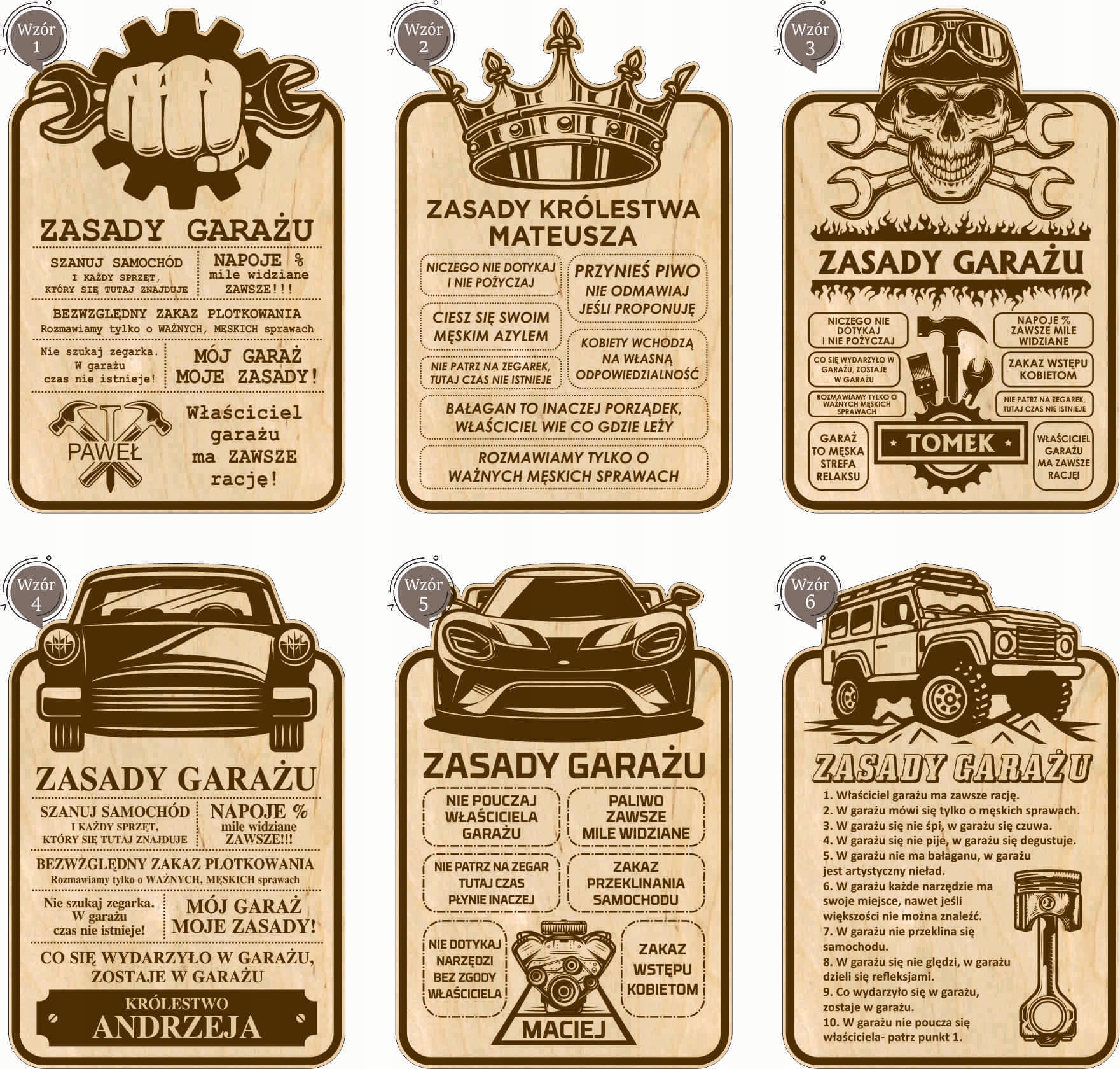TABLICA ZASADY GARAŻU drewniana GRAWER prezent na dzień chłopaka + IMIĘ