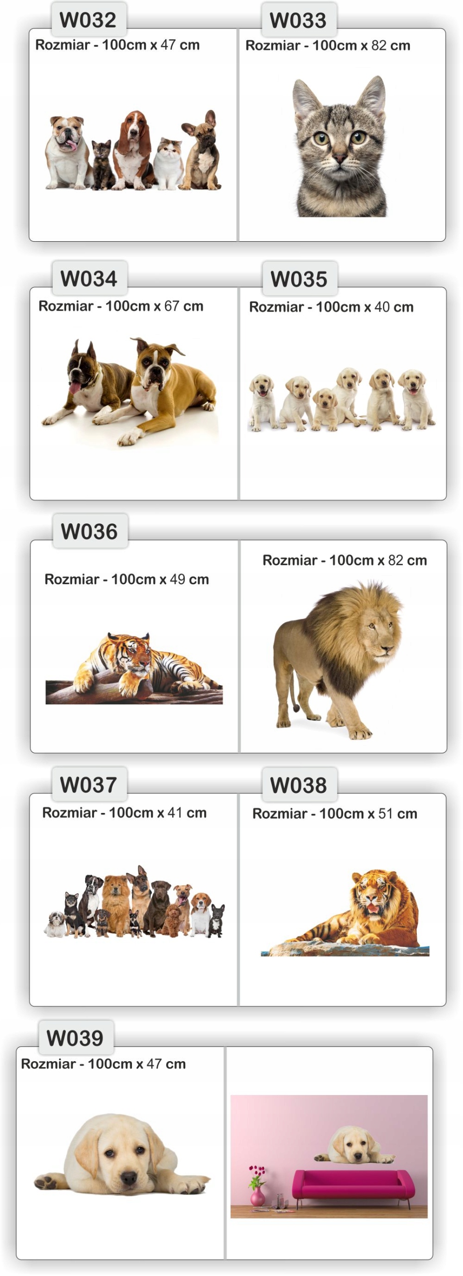 NAKLEJKA naklejki zwierzęta 120 cm koń psy koty