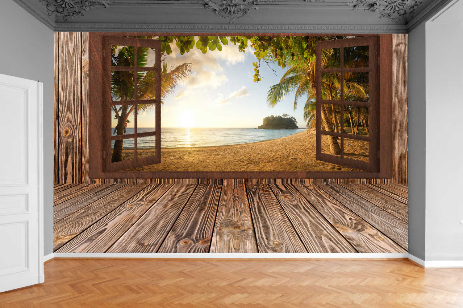 Fototapeta DESKI WIDOK PRZEZ OKNO 3D 130x80