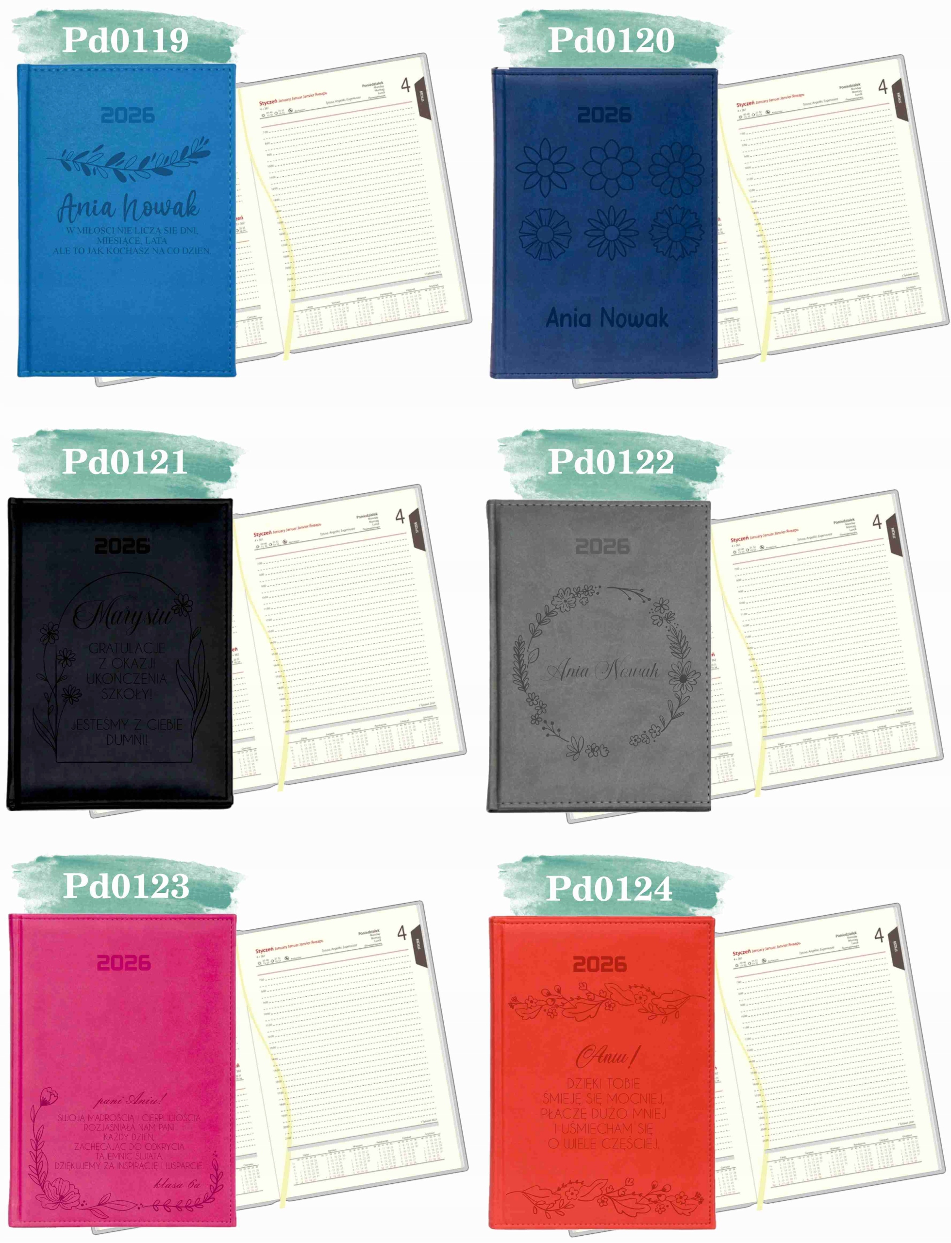 GRAWEROWANY KALENDARZ DZIENNY A5 2026 RÓŻNE WZORY DLA LEKARZA + IMIĘ