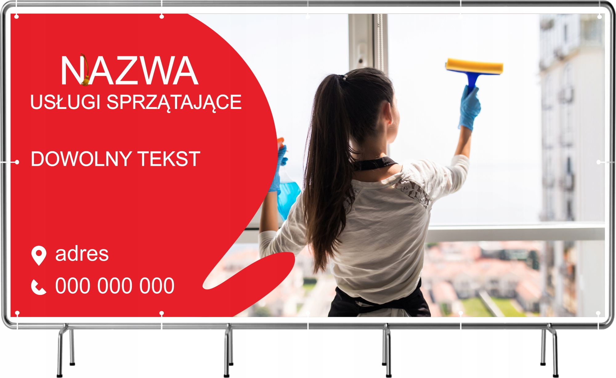 BANER REKLAMOWY na siatce mesh 200x100 cm USŁUGI SPEZATJĄCE SPRZĄTANIE