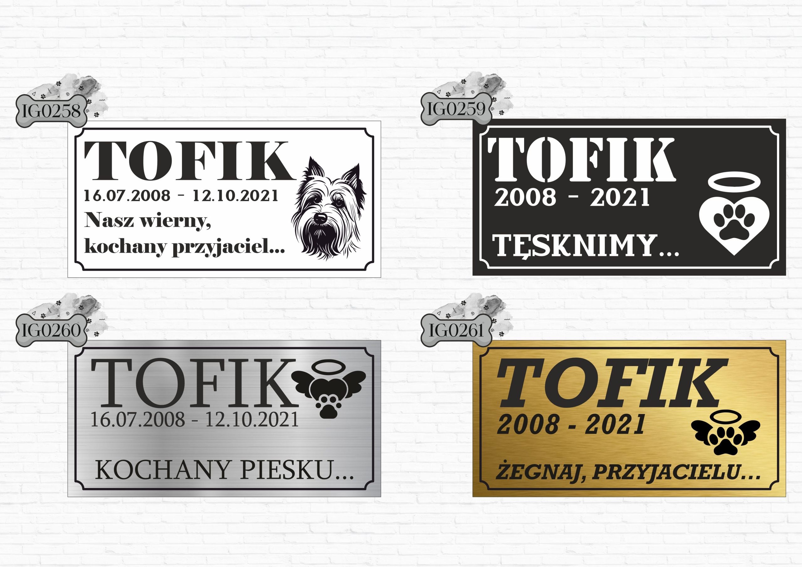 GRAWER Tablica nagrobna nagrobkowa dla zwierząt kota psa biała 20x10 cm