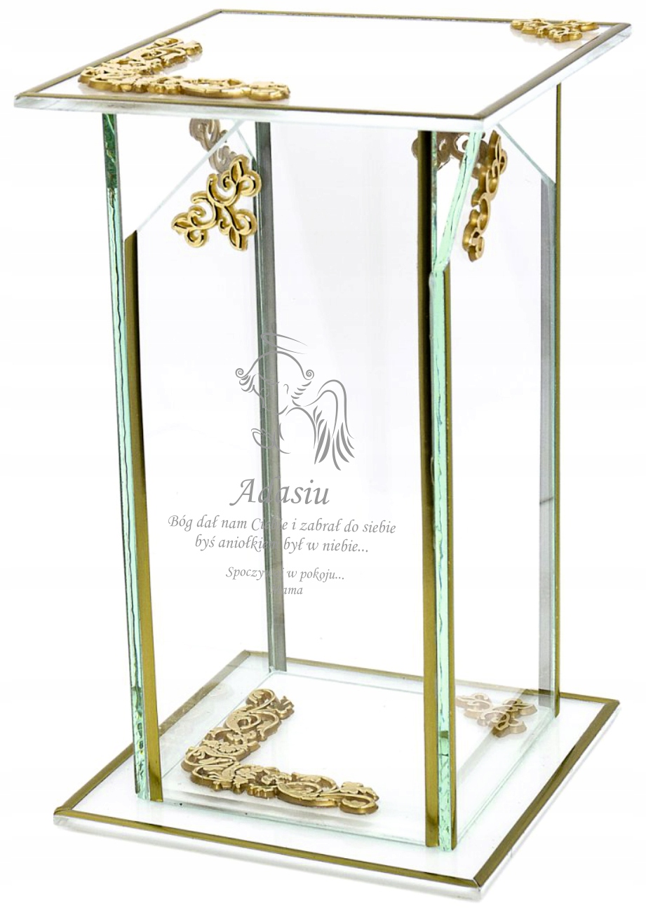 Ekskluzywny znicz szklany złoto biały PERSONALIZOWANY GRAWER dla SYNA