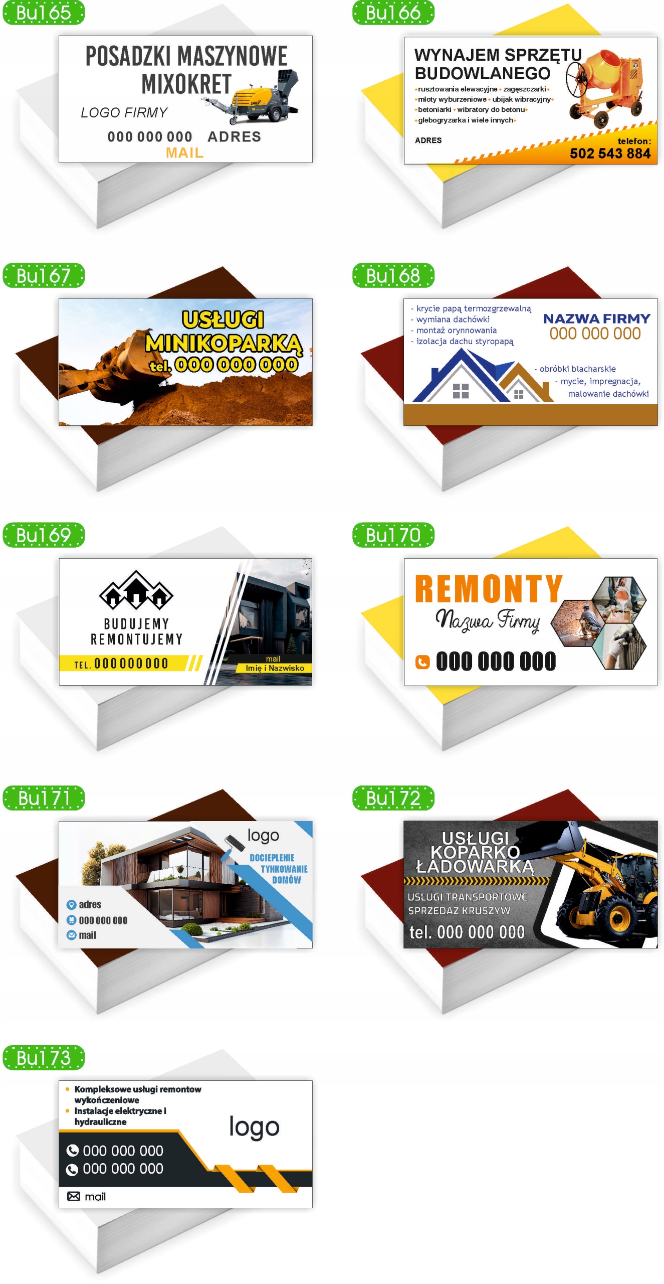 Wizytówki firmowe reklamowe 200 szt różne wzory USŁUGI KOPARKO ŁADOWARKĄ
