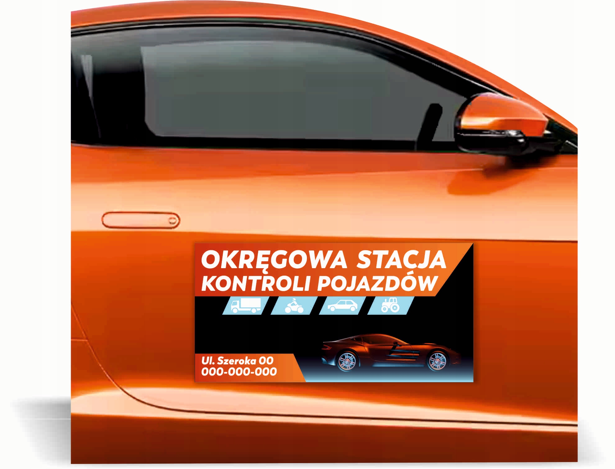 Magnes na samochód reklama 60x30 cm OKRĘGOWA STACJA KONTROLI POJAZDÓW