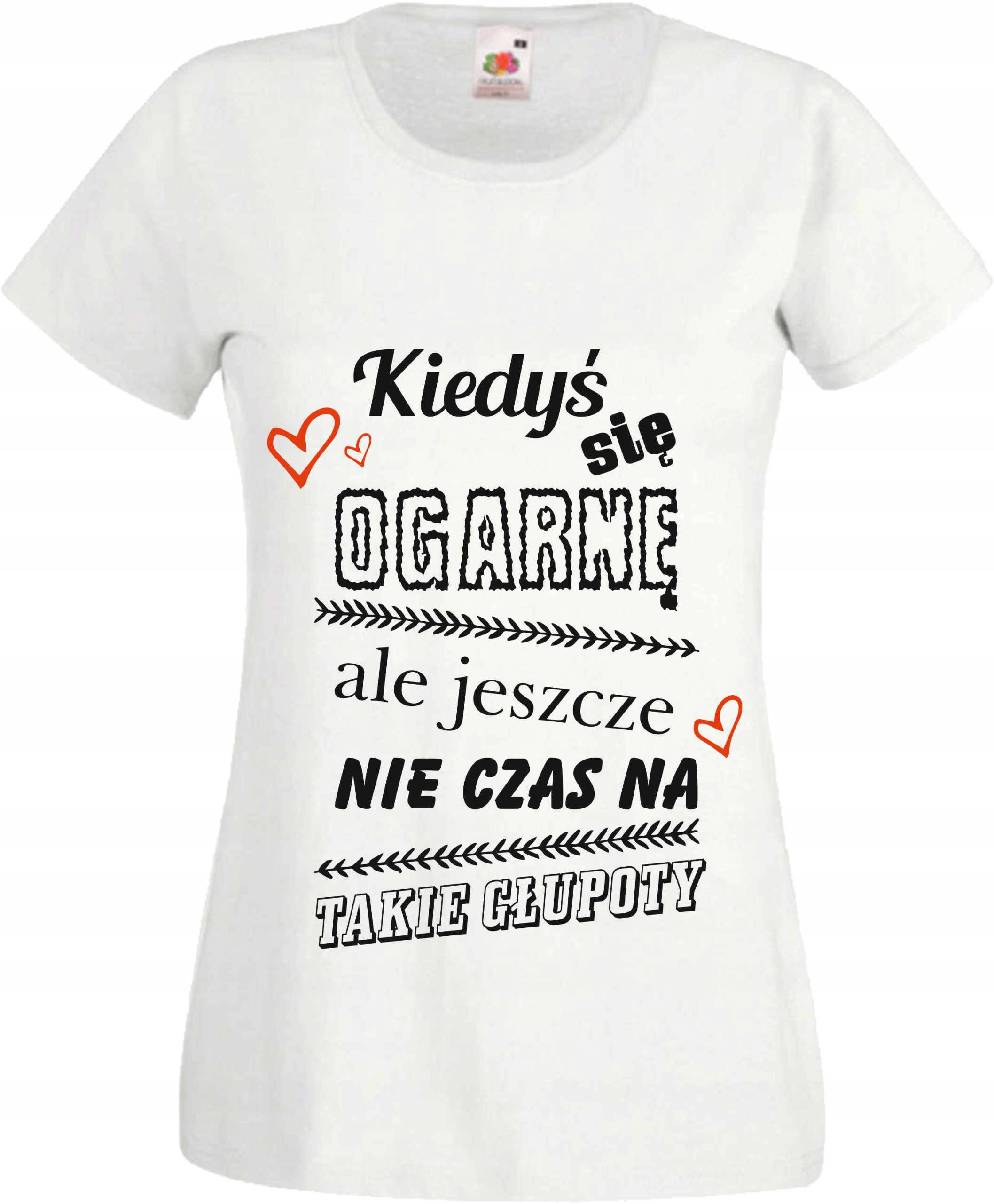 ZABAWNA KOSZULKA DAMSKA biała nadruk napisem rozmiar L KIEDYŚ SIĘ OGARNĘ